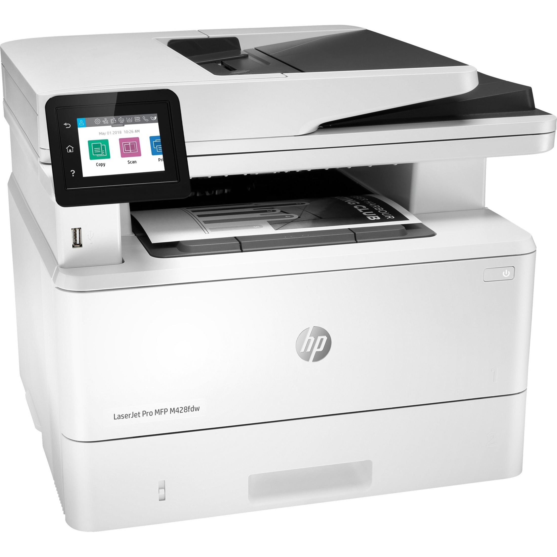 HP LaserJet Pro M428 M428fdw Laser Multifunction Printer-Monochrome-Copier/Fax/Scanner-40 ppm Mono Print-4800x600 dpi Print-Automatic Duplex Print-80000 Pages-350 sheets Input-Color Flatbed Scanner-1200 dpi Optical Scan-Wireless LAN-Mopria - Copier/Fax/Printer/Scanner - 40 ppm Mono Print - 4800 x 600 dpi Print - Automatic Duplex Print - Up to 80000 Pages Monthly - 350 sheets Input - Color Flatbed Scanner - 1200 dpi Optical Scan - Monochrome Fax - Gigabit Ethernet - Wireless LAN - HP ePrint, — right