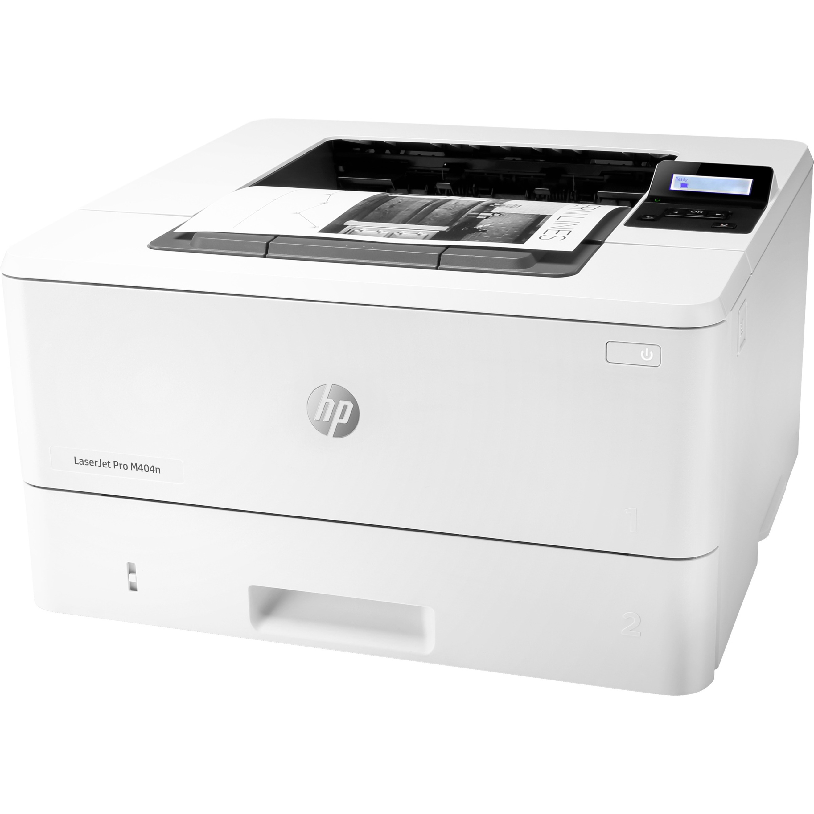 HP LaserJet Pro M404 M404n Desktop Laser Printer - Monochrome - 40 ppm Mono - 4800 x 600 dpi Print - Manual Duplex Print - 350 Sheets Input - Ethernet - 80000 Pages Duty Cycle - Plain Paper Print - Gigabit Ethernet - USB — left