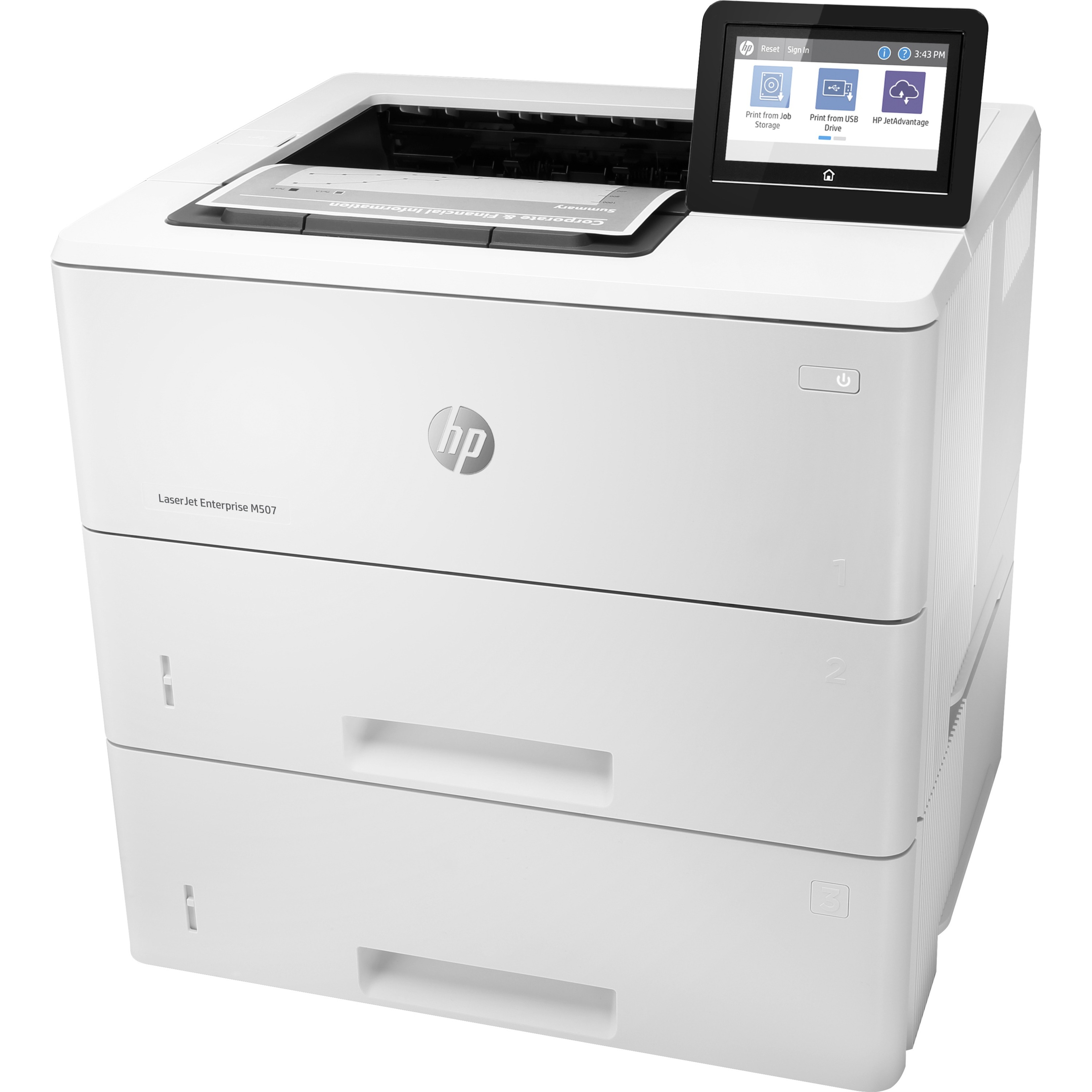 HP LaserJet Enterprise M507 M507x Desktop Laser Printer - Monochrome - 45 ppm Mono - 1200 x 1200 dpi Print - Automatic Duplex Print - 1200 Sheets Input - Ethernet - Wireless LAN - Apple AirPrint, Google Cloud Print, HP ePrint, Mopria, Wi-Fi Direct - 150000 Pages Duty Cycle - Plain Paper Print - Gigabit Ethernet - USB