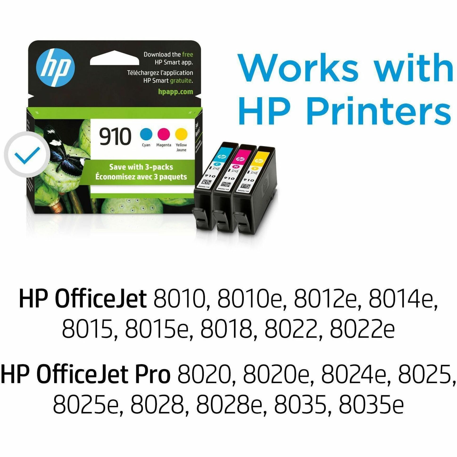 HP 910 Original Standard Yield Inkjet Ink Cartridge - Cyan, Magenta, Yellow - 1 / Each - 315 Pages — alternate image1