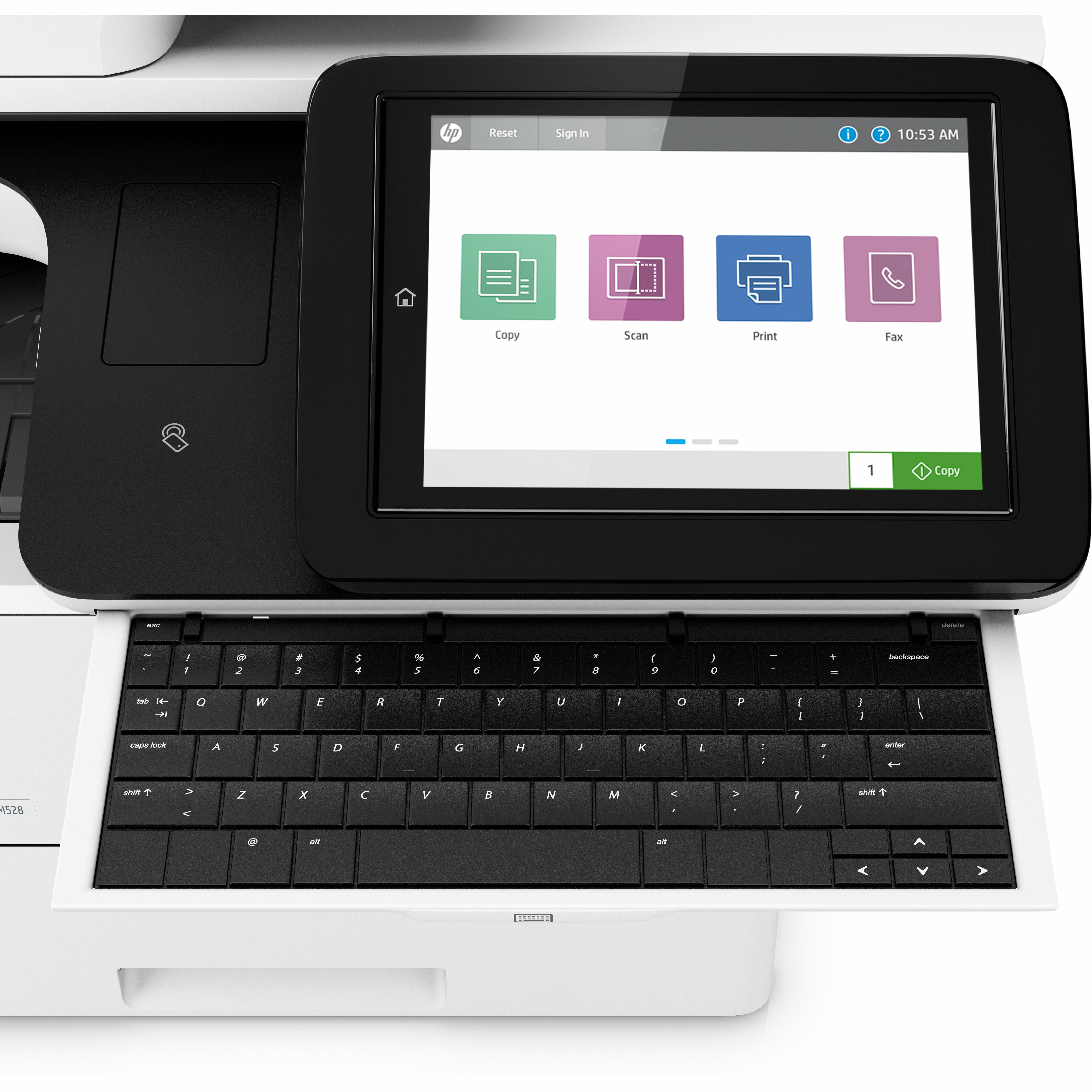 HP LaserJet Enterprise M528c Laser Multifunction Printer - Monochrome - Copier/Fax/Printer/Scanner - 45 ppm Mono Print - 1200 x 1200 dpi Print - Automatic Duplex Print - Up to 150000 Pages Monthly - 650 sheets Input - Color Scanner - 600 dpi Optical Scan - Monochrome Fax - Gigabit Ethernet - USB - For Plain Paper Print — alternate image1