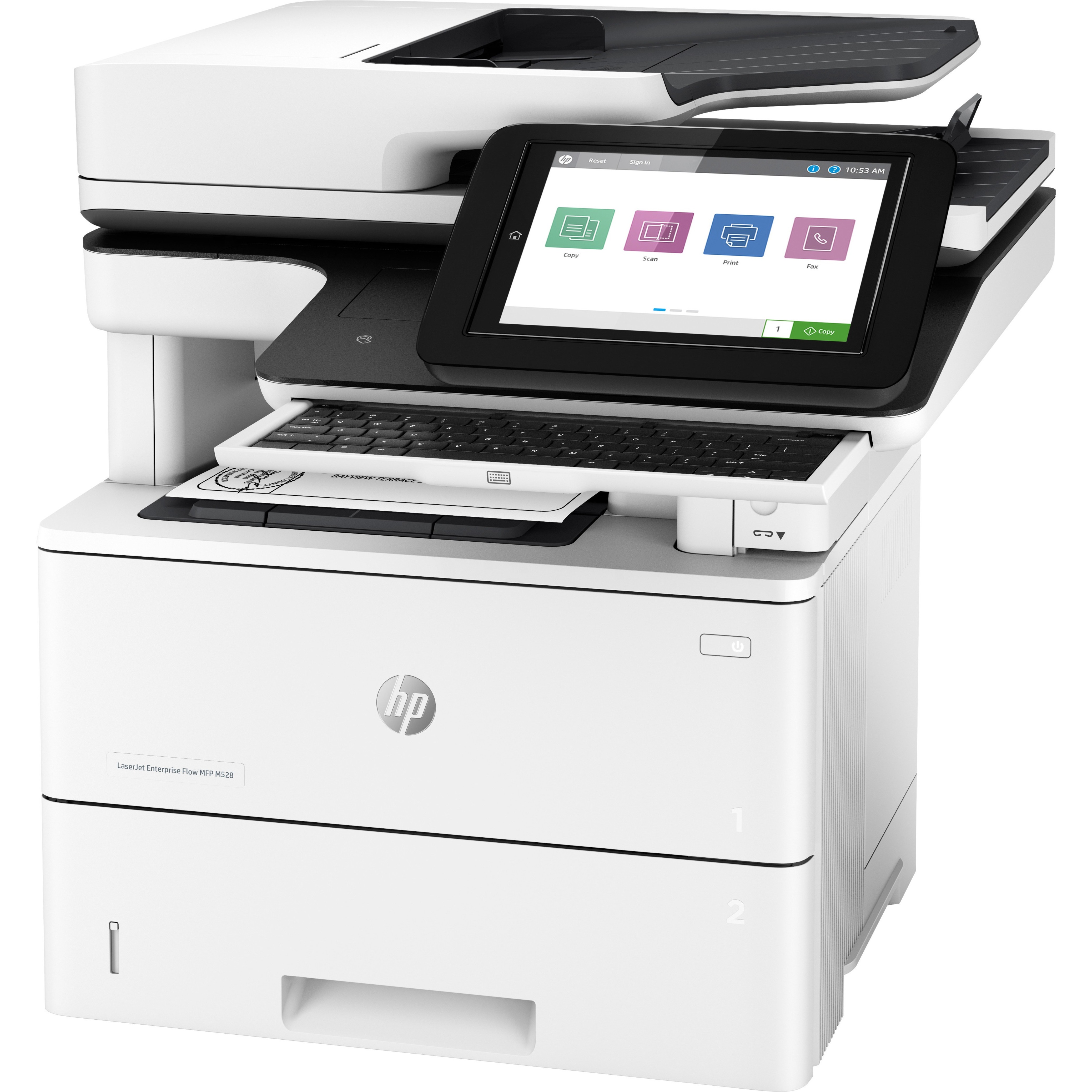 HP LaserJet Enterprise M528c Laser Multifunction Printer - Monochrome - Copier/Fax/Printer/Scanner - 45 ppm Mono Print - 1200 x 1200 dpi Print - Automatic Duplex Print - Up to 150000 Pages Monthly - 650 sheets Input - Color Scanner - 600 dpi Optical Scan - Monochrome Fax - Gigabit Ethernet - USB - For Plain Paper Print — leftmaximum