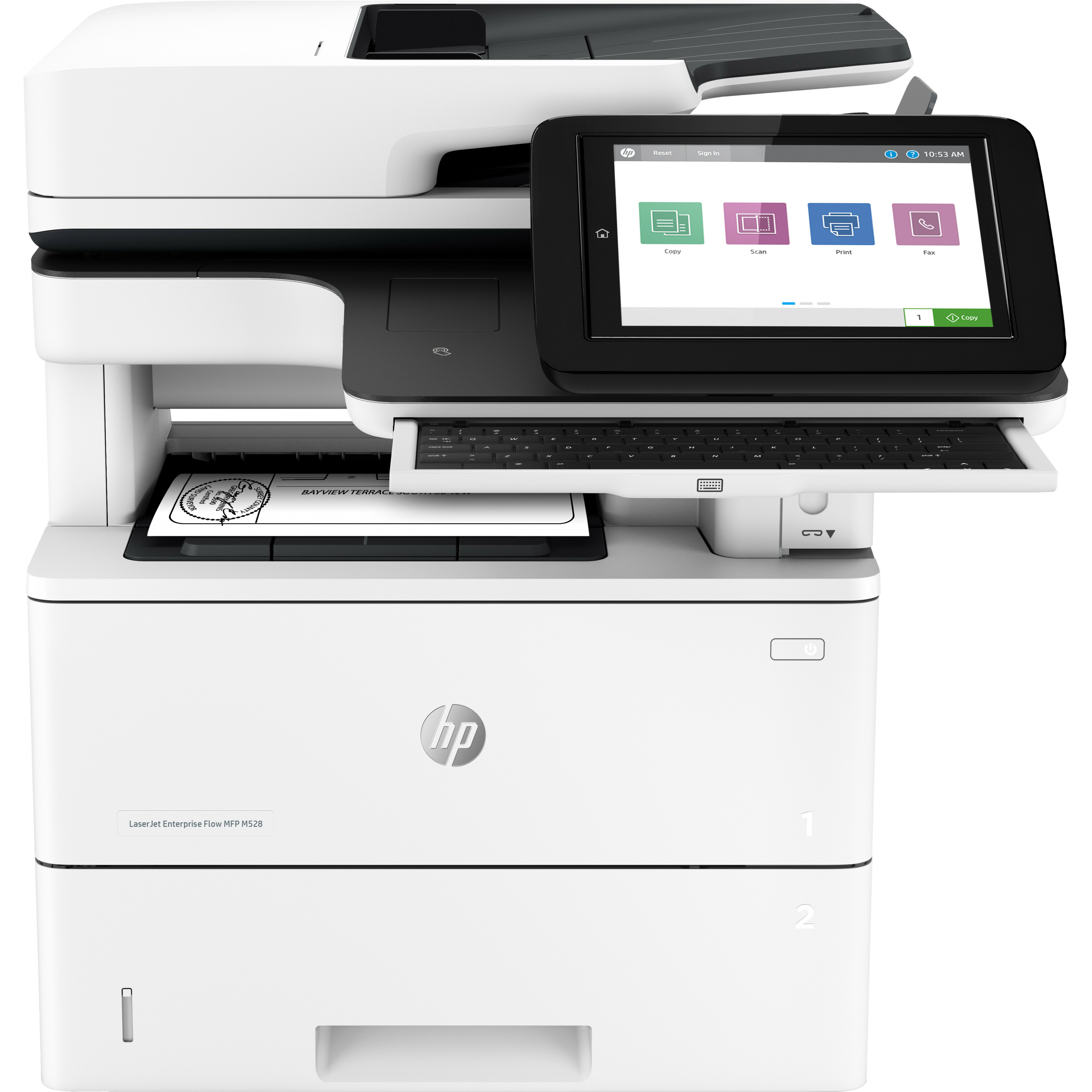 HP LaserJet Enterprise M528c Laser Multifunction Printer - Monochrome - Copier/Fax/Printer/Scanner - 45 ppm Mono Print - 1200 x 1200 dpi Print - Automatic Duplex Print - Up to 150000 Pages Monthly - 650 sheets Input - Color Scanner - 600 dpi Optical Scan - Monochrome Fax - Gigabit Ethernet - USB - For Plain Paper Print