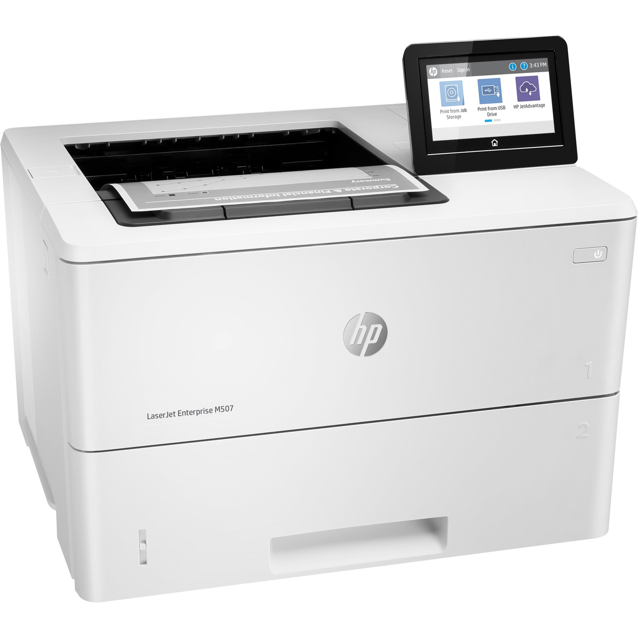HP LaserJet Enterprise M507 M507dng Desktop Laser Printer - Monochrome - 45 ppm Mono - 1200 x 1200 dpi Print - Automatic Duplex Print - 650 Sheets Input - Ethernet - 150000 Pages Duty Cycle - Plain Paper Print - Gigabit Ethernet - USB — right