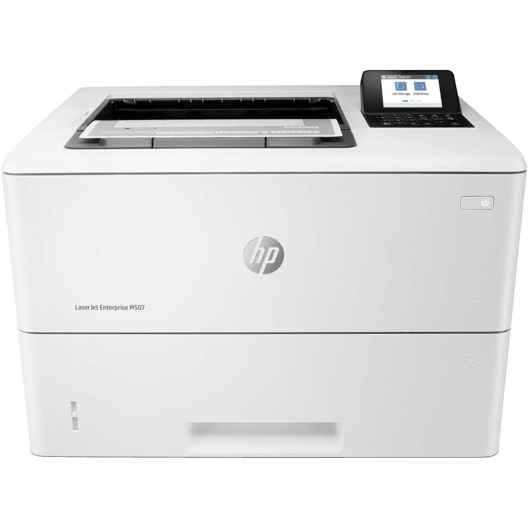 HP LaserJet Enterprise M507 M507n Desktop Laser Printer - Monochrome - 45 ppm Mono - 1200 x 1200 dpi Print - Manual Duplex Print - 650 Sheets Input - Ethernet - 150000 Pages Duty Cycle - Plain Paper Print - Gigabit Ethernet - USB — frontmaximum