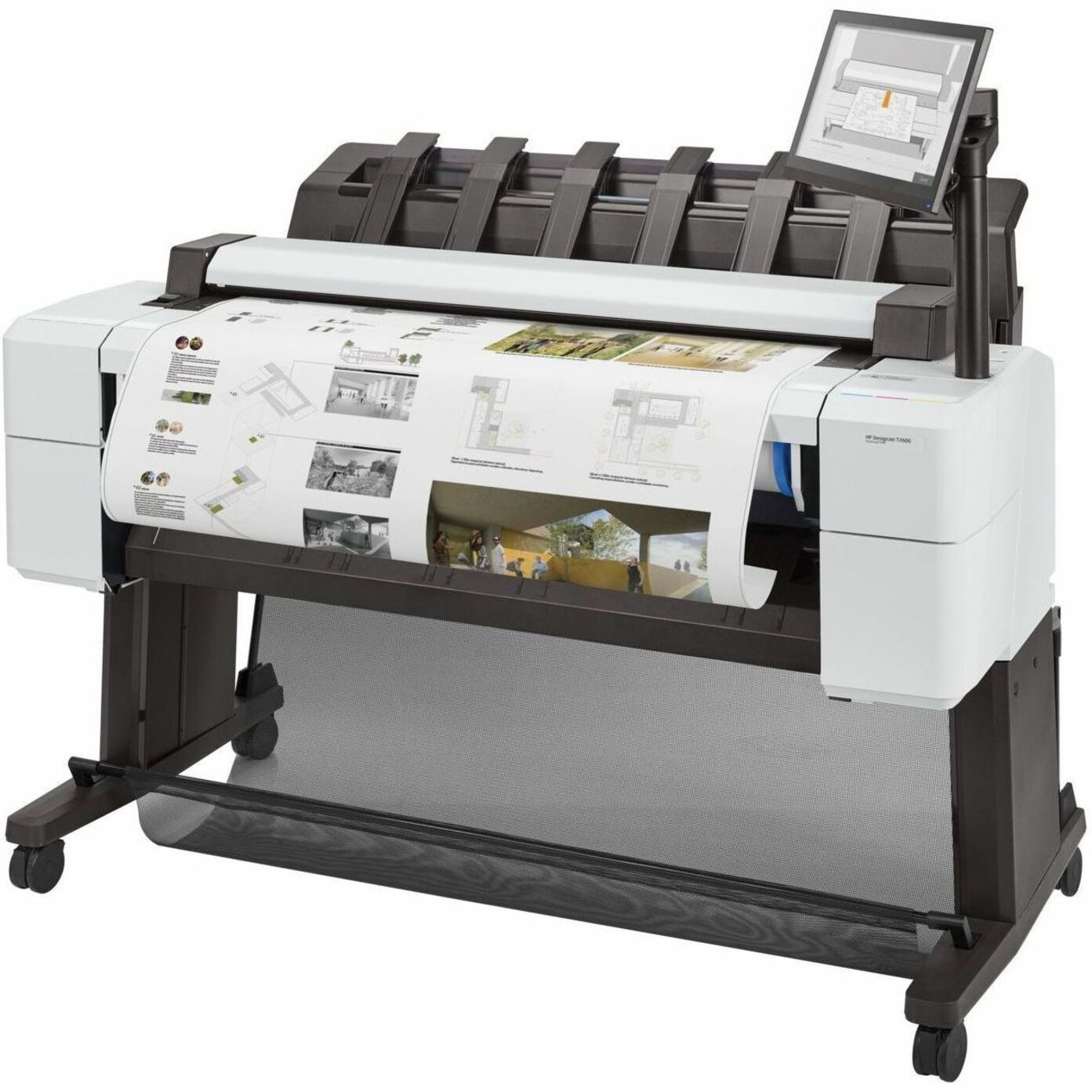 HP Designjet T2600 PostScript Inkjet Large Format Printer - Includes Printer, Scanner, Copier - 36" Print Width - Color - 6 Color(s) - 19.3 Second Color Speed - 2400 x 1200 dpi - 128 GB - Ethernet - Sheetfed Color Scan - Sheetfed Color Copy - Bond Paper, Coated Paper, Heavyweight Coated Paper, Super Heavyweight Plus Matte, Color Paper, Technical Paper, Tracing Paper, Translucent Bond, Vellum, Clear Film, Matte Film, ... - Floor Standing Supported — alternate image10