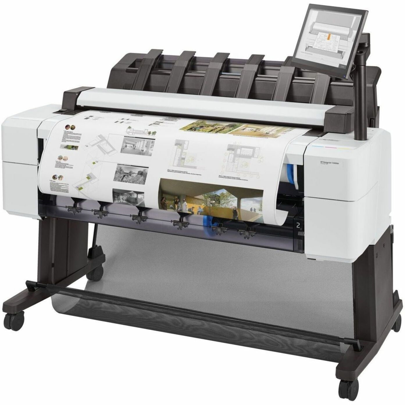 HP Designjet T2600 PostScript Inkjet Large Format Printer - Includes Printer, Scanner, Copier - 36" Print Width - Color - 6 Color(s) - 19.3 Second Color Speed - 2400 x 1200 dpi - 128 GB - Ethernet - Sheetfed Color Scan - Sheetfed Color Copy - Bond Paper, Coated Paper, Heavyweight Coated Paper, Super Heavyweight Plus Matte, Color Paper, Technical Paper, Tracing Paper, Translucent Bond, Vellum, Clear Film, Matte Film, ... - Floor Standing Supported — alternate image11