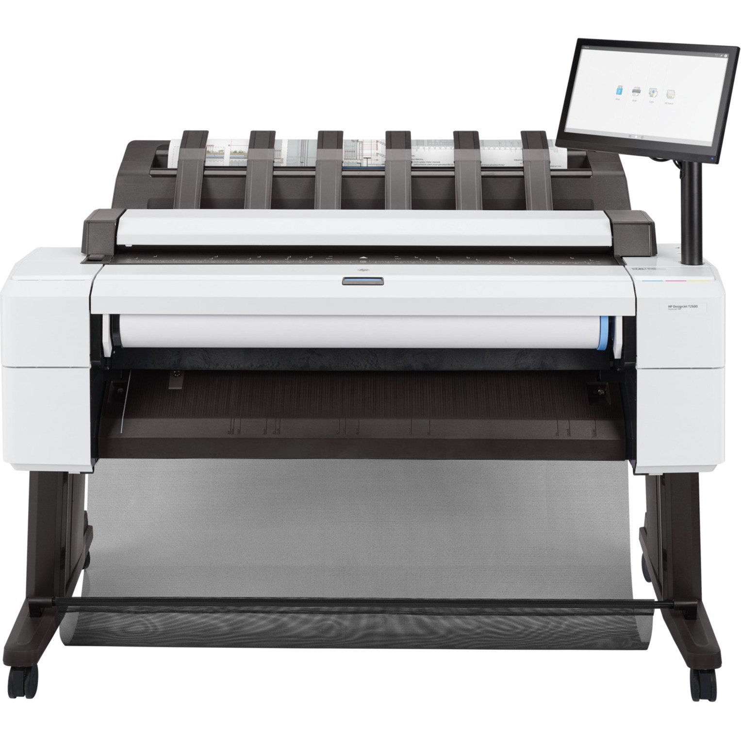 HP Designjet T2600 PostScript Inkjet Large Format Printer - Includes Printer, Scanner, Copier - 36" Print Width - Color - 6 Color(s) - 19.3 Second Color Speed - 2400 x 1200 dpi - 128 GB - Ethernet - Sheetfed Color Scan - Sheetfed Color Copy - Bond Paper, Coated Paper, Heavyweight Coated Paper, Super Heavyweight Plus Matte, Color Paper, Technical Paper, Tracing Paper, Translucent Bond, Vellum, Clear Film, Matte Film, ... - Floor Standing Supported