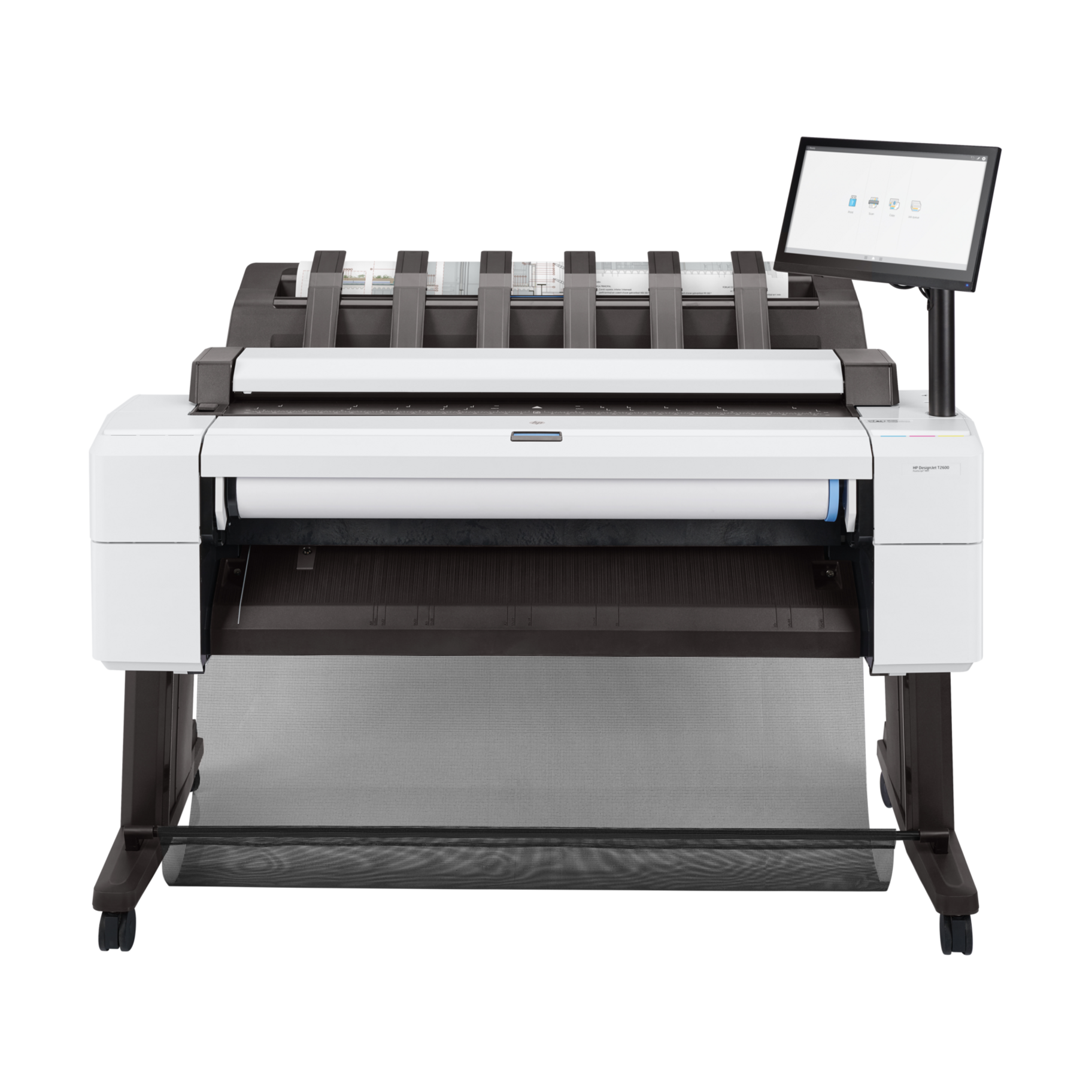 HP Designjet T2600 PostScript Inkjet Large Format Printer - Includes Printer, Scanner, Copier - 36" Print Width - Color - 6 Color(s) - 19.3 Second Color Speed - 2400 x 1200 dpi - 128 GB - Ethernet - Sheetfed Color Scan - Sheetfed Color Copy - Bond Paper, Coated Paper, Heavyweight Coated Paper, Super Heavyweight Plus Matte, Color Paper, Technical Paper, Tracing Paper, Translucent Bond, Vellum, Clear Film, Matte Film, ... - Floor Standing Supported