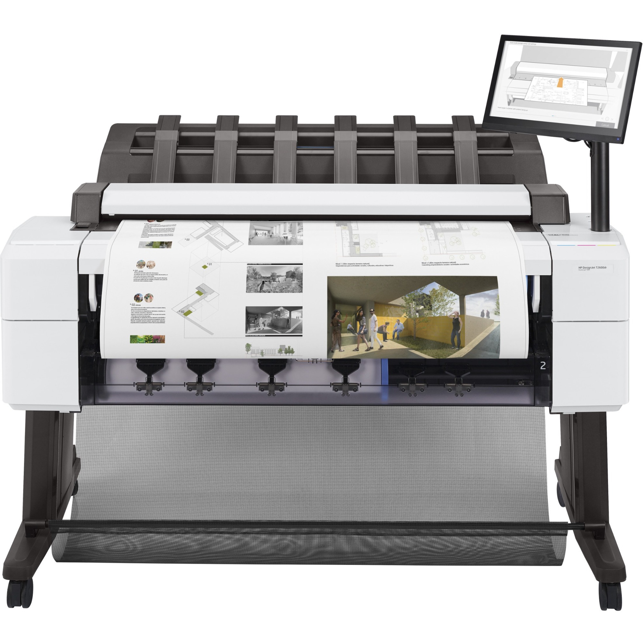 HP Designjet T2600dr PostScript Inkjet Large Format Printer - Includes Printer, Scanner, Copier - 36" Print Width - Color - 6 Color(s) - 19.3 Second Color Speed - 2400 x 1200 dpi - 128 GB - Ethernet - Sheetfed Color Scan - Sheetfed Color Copy - Roll Paper, Plain Paper, Cut Sheet, Bond Paper, Coated Paper, Heavyweight Coated Paper, Super Heavyweight Plus Matte, Color Paper, Technical Paper, Tracing Paper, Translucent Bond, ... - Floor Standing Supported