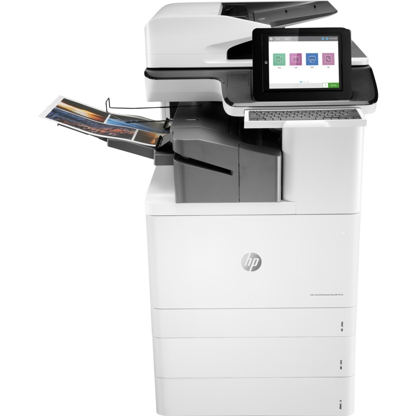 HP LaserJet Enterprise M776zs Wireless Laser Multifunction Printer - Color - Copier/Fax/Printer/Scanner - 46 ppm Mono/46 ppm Color Print - 1200 x 1200 dpi Print - Automatic Duplex Print - Up to 200000 Pages Monthly - 1750 sheets Input - Color Flatbed Scanner - 600 dpi Optical Scan - Monochrome Fax - Gigabit Ethernet - Wireless LAN - HP ePrint, Mopria, Near Field Communication (NFC), Wi-Fi Direct, Google Cloud Print, Apple AirPrint - USB - For Plain Paper Print — frontmaximum