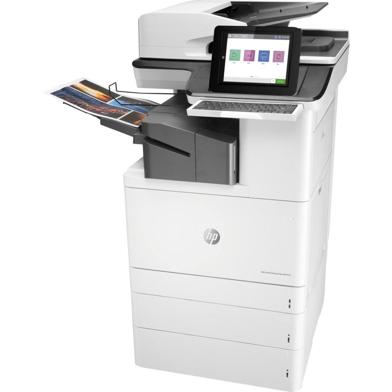 HP LaserJet Enterprise M776zs Wireless Laser Multifunction Printer - Color - Copier/Fax/Printer/Scanner - 46 ppm Mono/46 ppm Color Print - 1200 x 1200 dpi Print - Automatic Duplex Print - Up to 200000 Pages Monthly - 1750 sheets Input - Color Flatbed Scanner - 600 dpi Optical Scan - Monochrome Fax - Gigabit Ethernet - Wireless LAN - HP ePrint, Mopria, Near Field Communication (NFC), Wi-Fi Direct, Google Cloud Print, Apple AirPrint - USB - For Plain Paper Print — leftmaximum