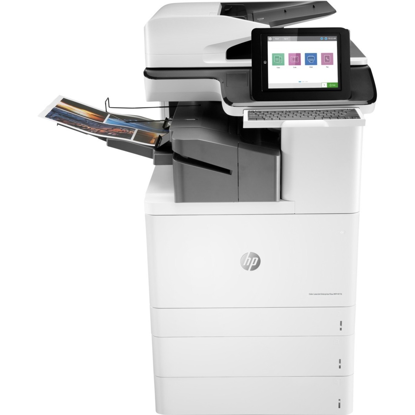 HP LaserJet Enterprise M776zs Wired & Wireless Laser Multifunction Printer - Color - Copier/Fax/Printer/Scanner - 46 ppm Mono/46 ppm Color Print - 1200 x 1200 dpi Print - Automatic Duplex Print - Up to 200000 Pages Monthly - 1750 sheets Input - Color Flatbed Scanner - 600 dpi Optical Scan - Monochrome Fax - Gigabit Ethernet - Wireless LAN - HP ePrint, Mopria, Near Field Communication (NFC), Wi-Fi Direct, Google Cloud Print, Apple AirPrint - USB - For Plain Paper Print — frontmaximum
