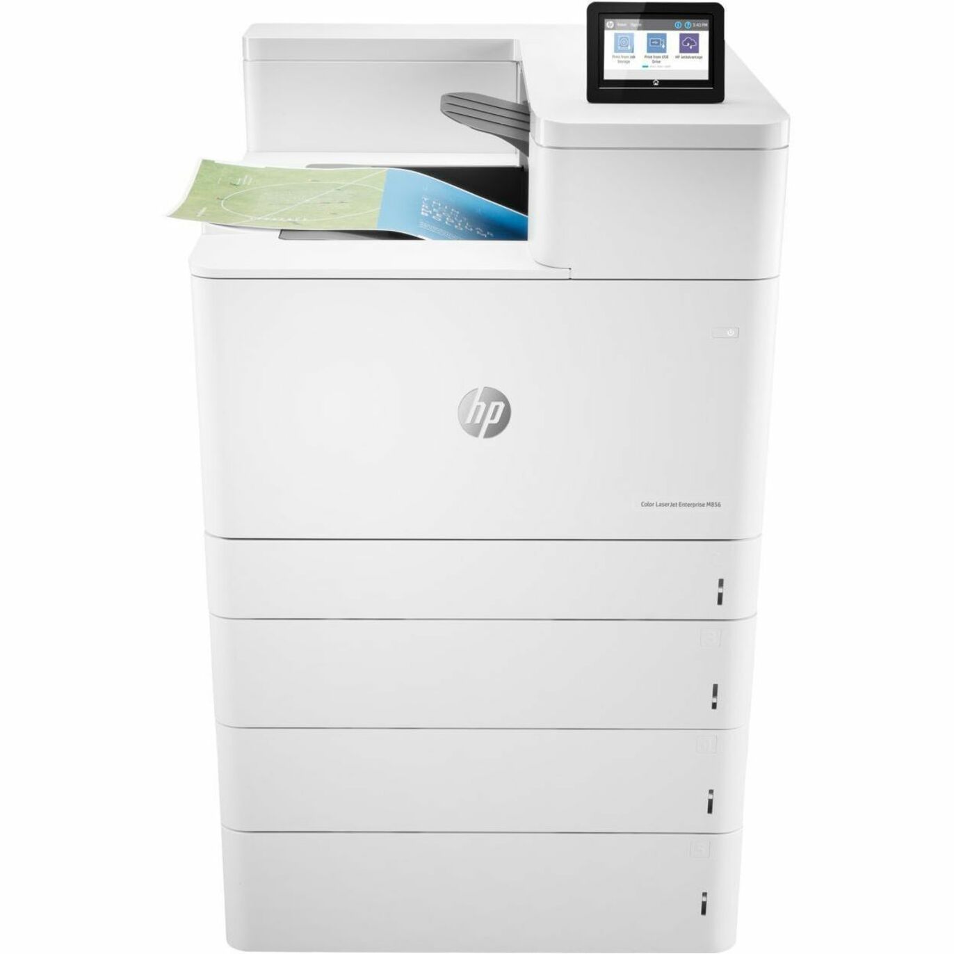 HP LaserJet Enterprise M856 M856x Floor Standing Laser Printer - Color - 56 ppm Mono / 56 ppm Color - 1200 x 1200 dpi Print - Automatic Duplex Print - 2300 Sheets Input - Ethernet - Wireless LAN - Wi-Fi Direct, HP ePrint, Apple AirPrint, Google Cloud Print, Mopria - 250000 Pages Duty Cycle - Plain Paper Print - Gigabit Ethernet - USB — frontmaximum