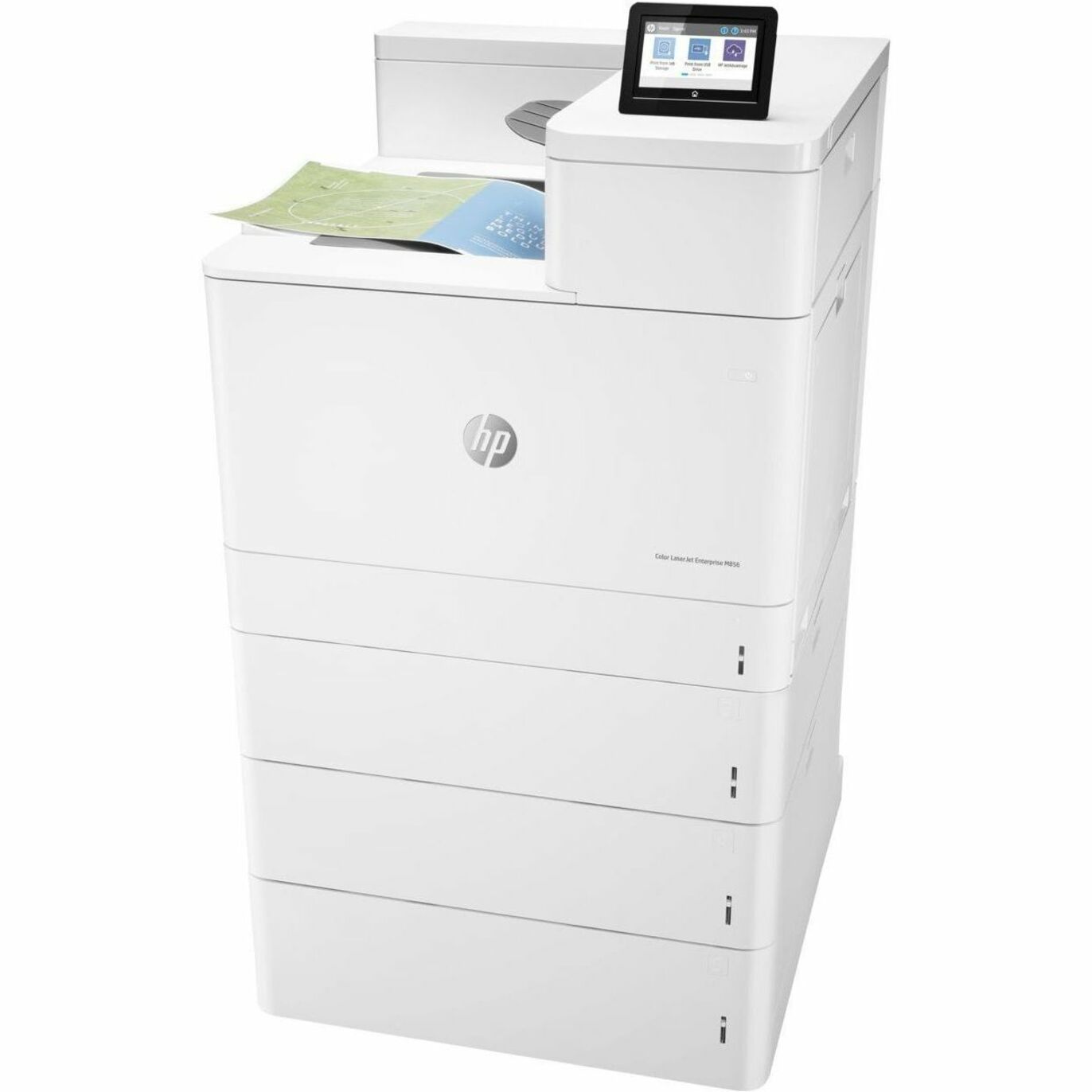 HP LaserJet Enterprise M856 M856x Floor Standing Laser Printer - Color - 56 ppm Mono / 56 ppm Color - 1200 x 1200 dpi Print - Automatic Duplex Print - 2300 Sheets Input - Ethernet - Wireless LAN - Wi-Fi Direct, HP ePrint, Apple AirPrint, Google Cloud Print, Mopria - 250000 Pages Duty Cycle - Plain Paper Print - Gigabit Ethernet - USB