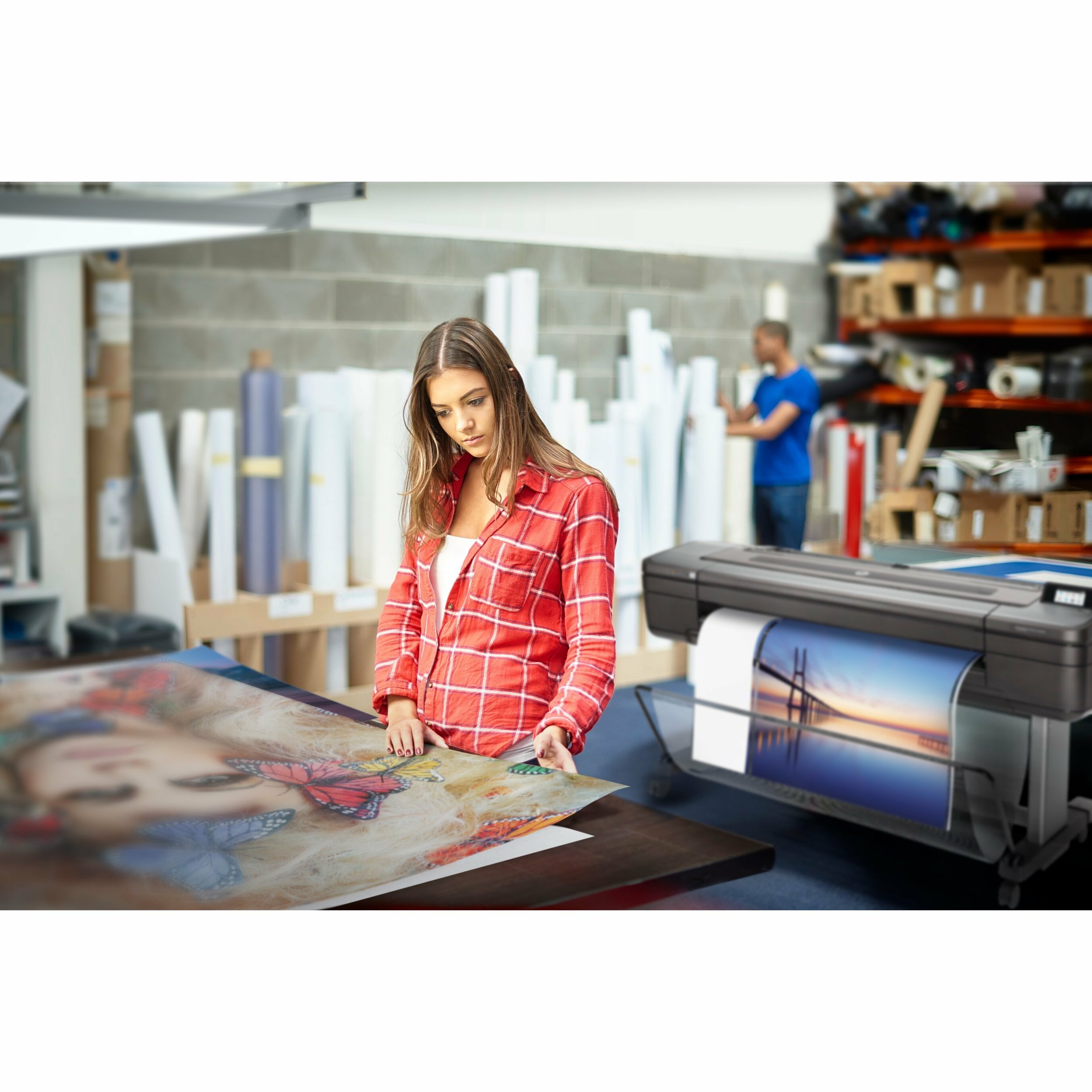 HP Designjet Z9+ PostScript Inkjet Large Format Printer - 44" Print Width - Color - 9 Color(s) - 768.5 ft²/h Color Speed - 2400 x 1200 dpi - USB - Ethernet - Roll Paper, Photo Paper, Plain Paper, Coated Paper, Glossy Paper, Banner, Canvas - Floor Standing Supported — life style