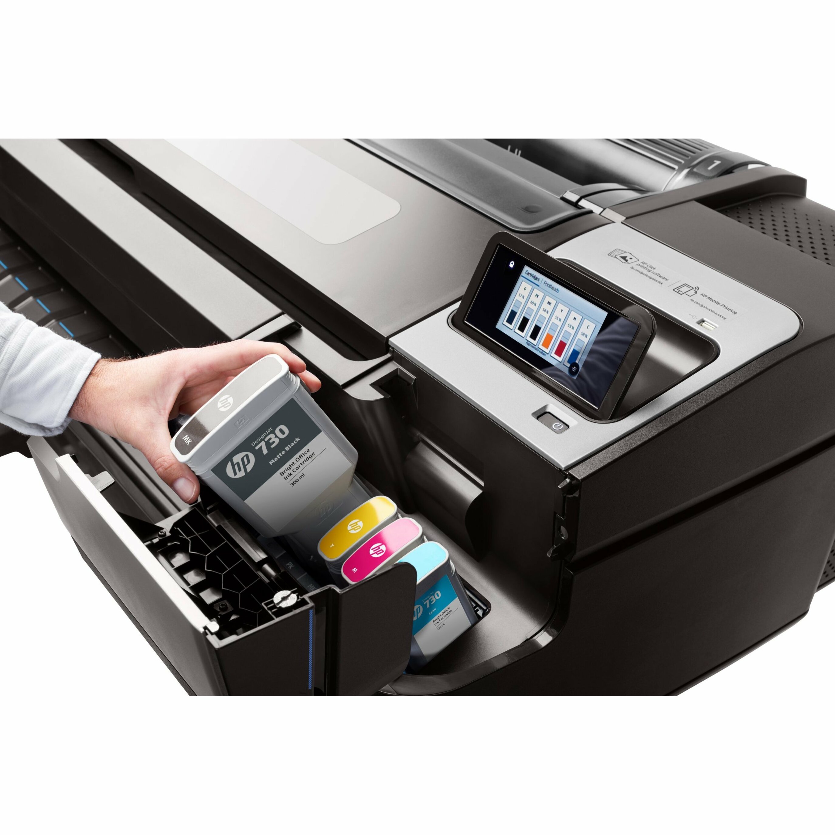 HP Designjet T1700 PostScript Inkjet Large Format Printer - 44" Print Width - Color - 6 Color(s) - 26 Second Color Speed - 2400 x 1200 dpi - USB - Ethernet - Roll Paper, Cut Sheet, Photo Paper, Plain Paper - Floor Standing Supported — alternate image2