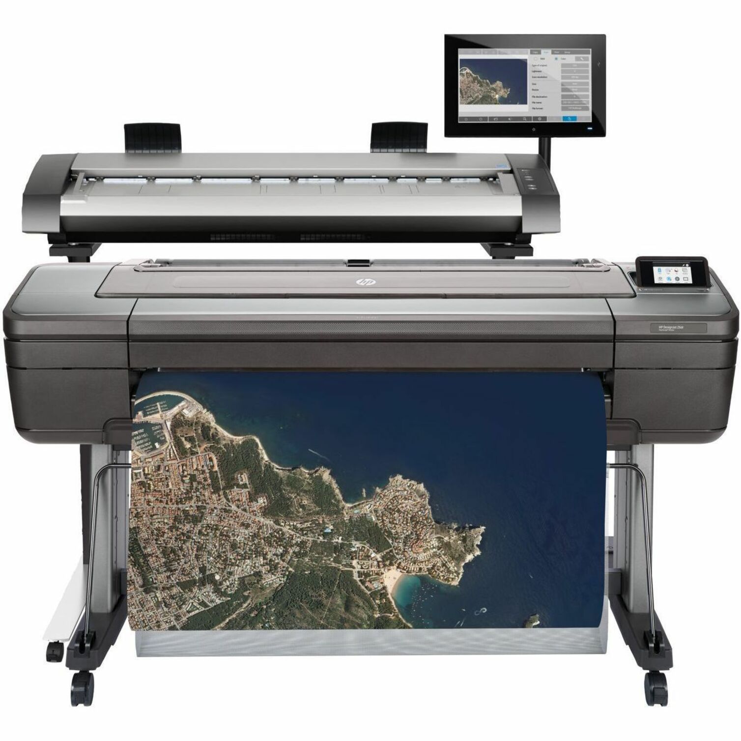 HP DesignJet HD Pro PostScript Inkjet Large Format Printer - Includes Printer, Scanner, Copier - 44" Print Width - Color - 6 Color(s) - 866 ft²/h Color Speed - 2400 x 1200 dpi - 128 GB - USB - Ethernet - Flatbed Color Scan - Flatbed Color Copy - Plain Paper, Roll Paper, Cut Sheet, Banner, Film, Poster Paper - Floor Standing Supported — alternate image1