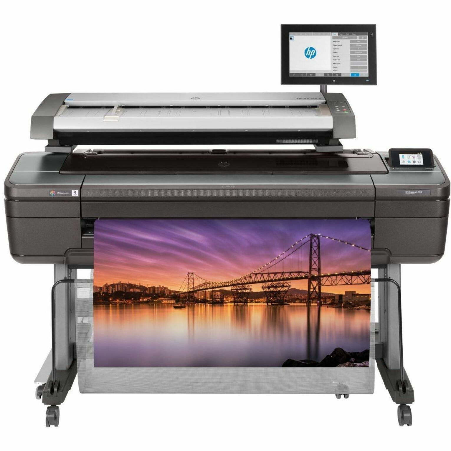 HP DesignJet HD Pro PostScript Inkjet Large Format Printer - Includes Printer, Scanner, Copier - 44" Print Width - Color - 6 Color(s) - 866 ft²/h Color Speed - 2400 x 1200 dpi - 128 GB - USB - Ethernet - Flatbed Color Scan - Flatbed Color Copy - Plain Paper, Roll Paper, Cut Sheet, Banner, Film, Poster Paper - Floor Standing Supported — alternate image2