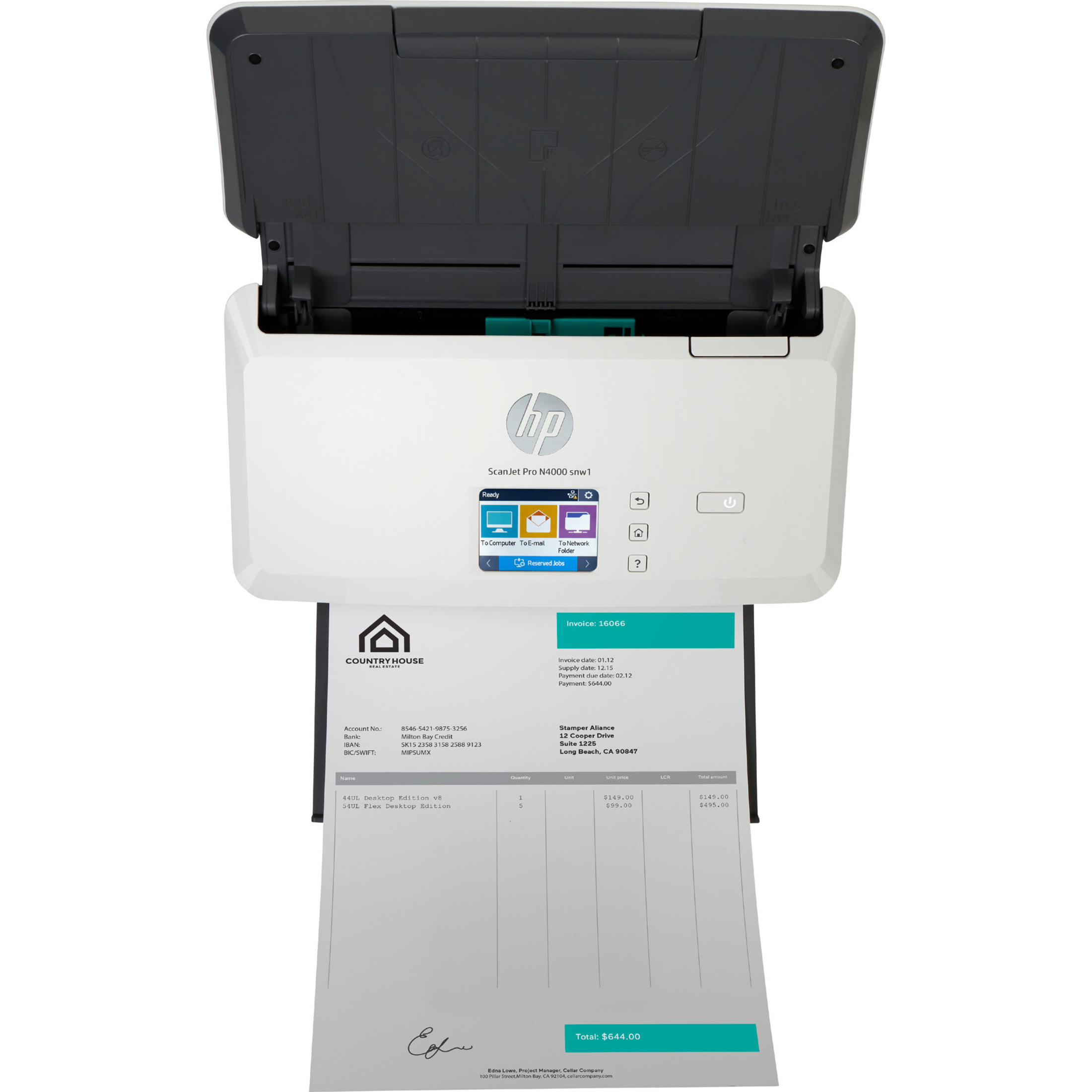 HP ScanJet Pro N4000 snw1 Sheetfed Scanner - 600 dpi Optical - Black, White - TAA Compliant - 48-bit Color - 48-bit Grayscale - 40 ppm (Mono) - 40 ppm (Color) - PC Free Scanning - Duplex Scanning - USB — alternate image2