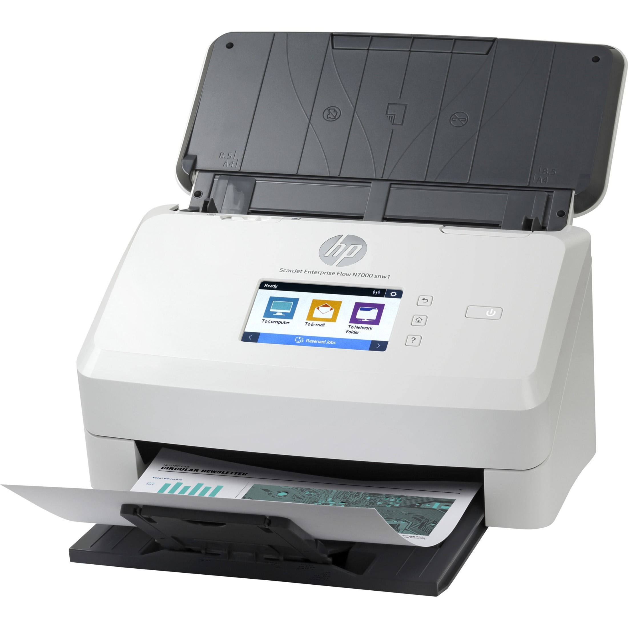 HP Scanjet Enterprise Flow N7000 snwl Sheetfed Scanner - 600 x 600 dpi Optical - White - 48-bit Color - 8-bit Grayscale - 75 ppm (Mono) - 75 ppm (Color) - PC Free Scanning - Duplex Scanning - USB — left