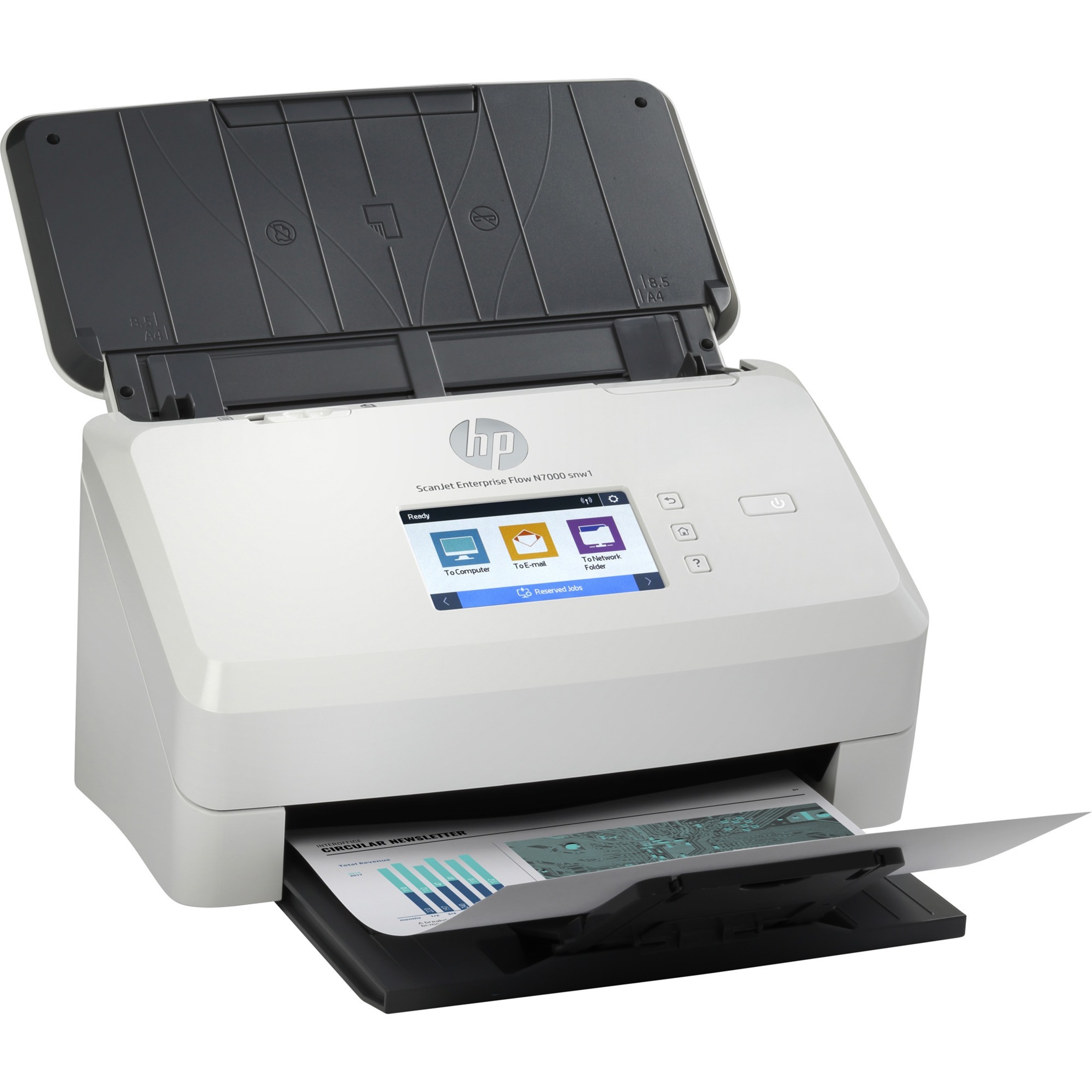 HP Scanjet Enterprise Flow N7000 snw1 Sheetfed Scanner - 600 x 600 dpi Optical - 48-bit Color - 8-bit Grayscale - 75 ppm (Mono) - 75 ppm (Color) - Color, Grayscale Scan - PC Free Scanning - Duplex Scanning - Business Card, Plastic Card, Cut Sheet Paper, Laser Paper, Inkjet Paper, Pre-punched Paper, Check, Card, Carbonless Form, Plastic Carrier Sheet, Stapled Media - Wireless LAN - USB — rightmaximum