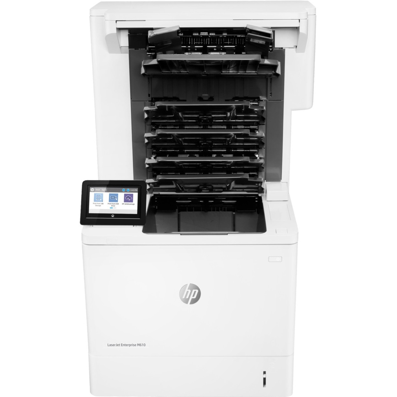 HP LaserJet Enterprise M610dn Desktop Laser Printer - Monochrome - 52 ppm Mono - 1200 x 1200 dpi Print - Automatic Duplex Print - 650 Sheets Input - Ethernet - 250000 Pages Duty Cycle - Plain Paper Print - Gigabit Ethernet - USB — front