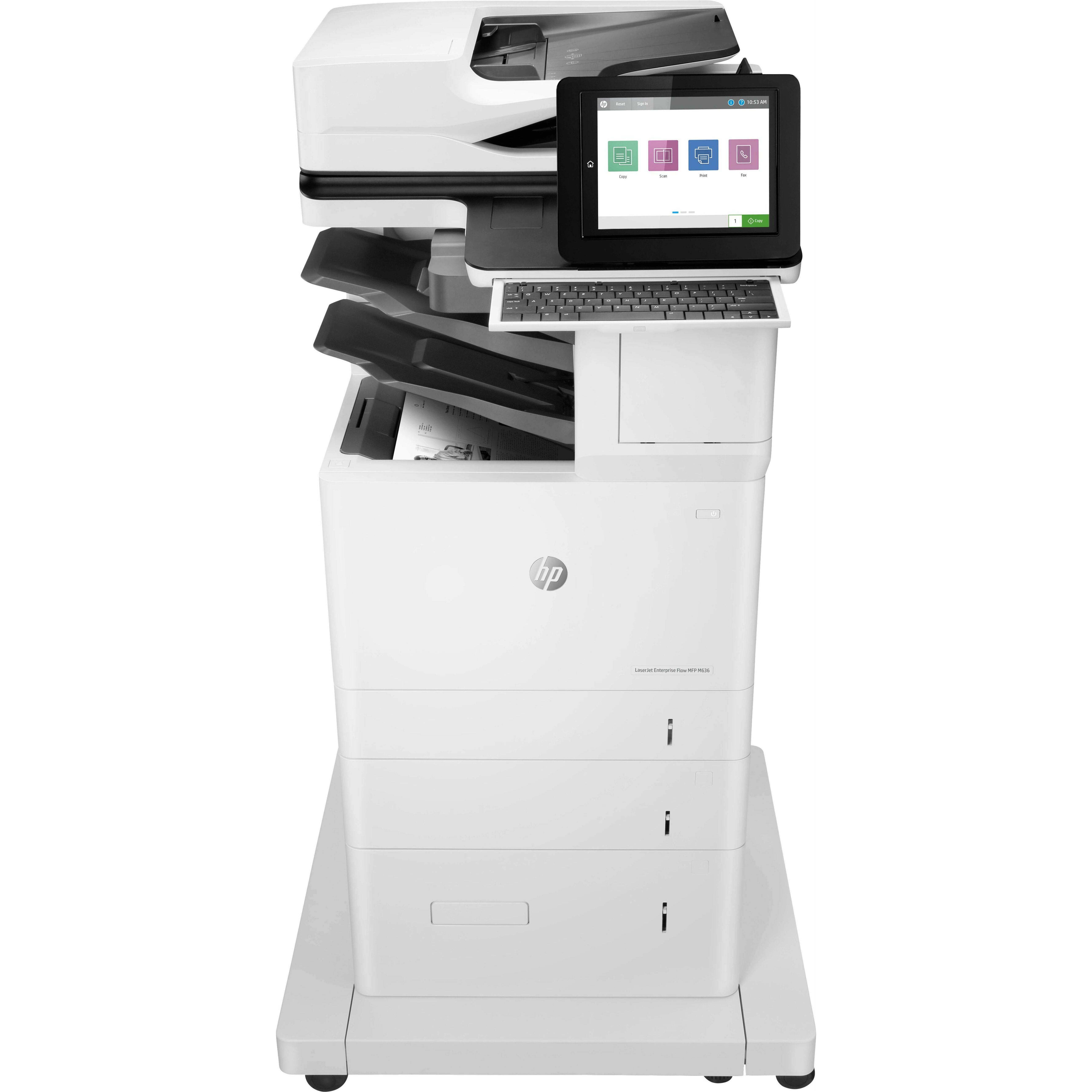 HP LaserJet Enterprise M636z Laser Multifunction Printer-Monochrome-Copier/Fax/Scanner-75 ppm Mono Print-1200x1200 dpi Print-Automatic Duplex Print-300000 Pages-3200 sheets Input-600 dpi Optical Scan-Wireless LAN-Mopria-Wi-Fi Direct - Copier/Fax/Printer/Scanner - 75 ppm Mono Print - 1200 x 1200 dpi Print - Automatic Duplex Print - Up to 300000 Pages Monthly - 3200 sheets Input - Color Scanner - 600 dpi Optical Scan - Monochrome Fax - Gigabit Ethernet - Wireless LAN - HP ePrint, Apple AirPri