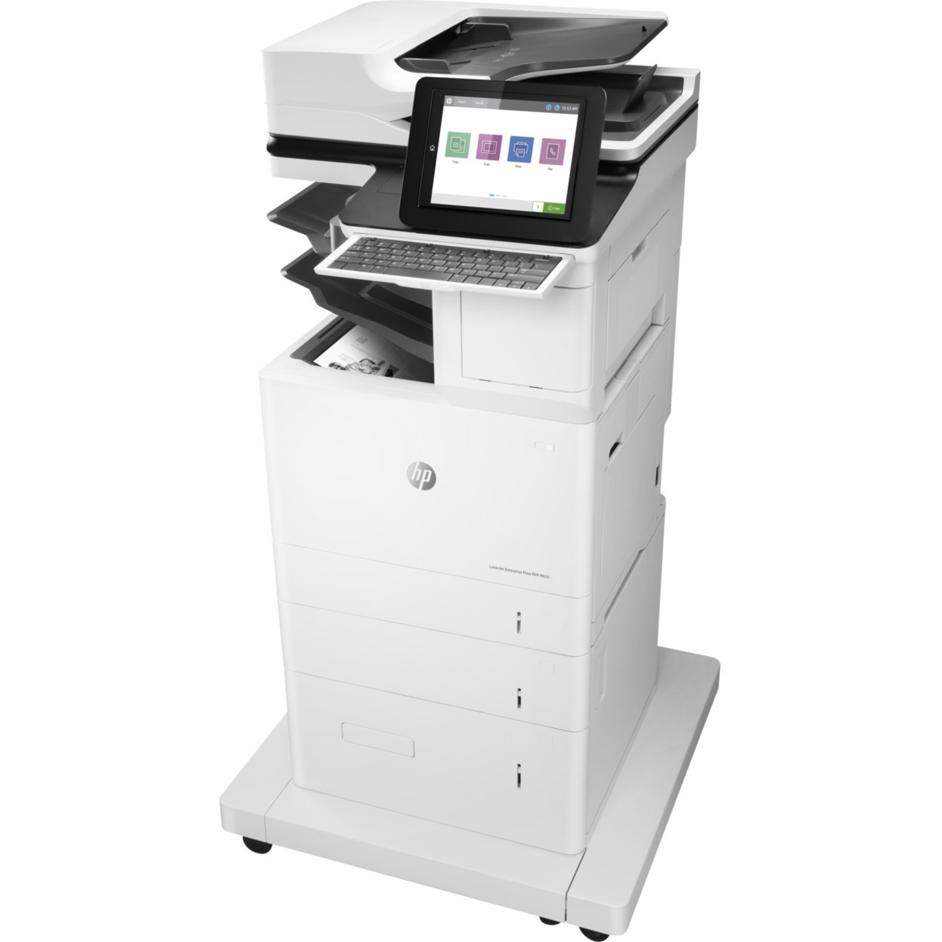 HP LaserJet Enterprise M635z Laser Multifunction Printer - Monochrome - Copier/Fax/Printer/Scanner - 65 ppm Mono Print - 1200 x 1200 dpi Print - Automatic Duplex Print - Up to 300000 Pages Monthly - 3200 sheets Input - Color Scanner - 600 dpi Optical Scan - Monochrome Fax - Gigabit Ethernet - USB - For Plain Paper Print — left
