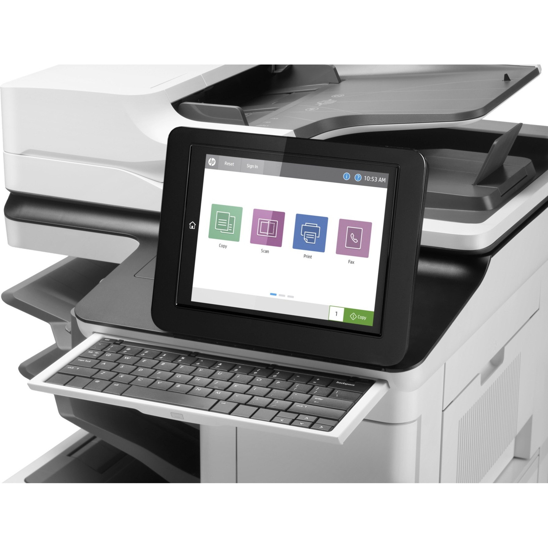 HP LaserJet Enterprise M635z Laser Multifunction Printer - Monochrome - Copier/Fax/Printer/Scanner - 65 ppm Mono Print - 1200 x 1200 dpi Print - Automatic Duplex Print - Up to 300000 Pages Monthly - 3200 sheets Input - Color Flatbed Scanner - 600 dpi Optical Scan - Monochrome Fax - Gigabit Ethernet - USB - For Plain Paper Print — alternate image1