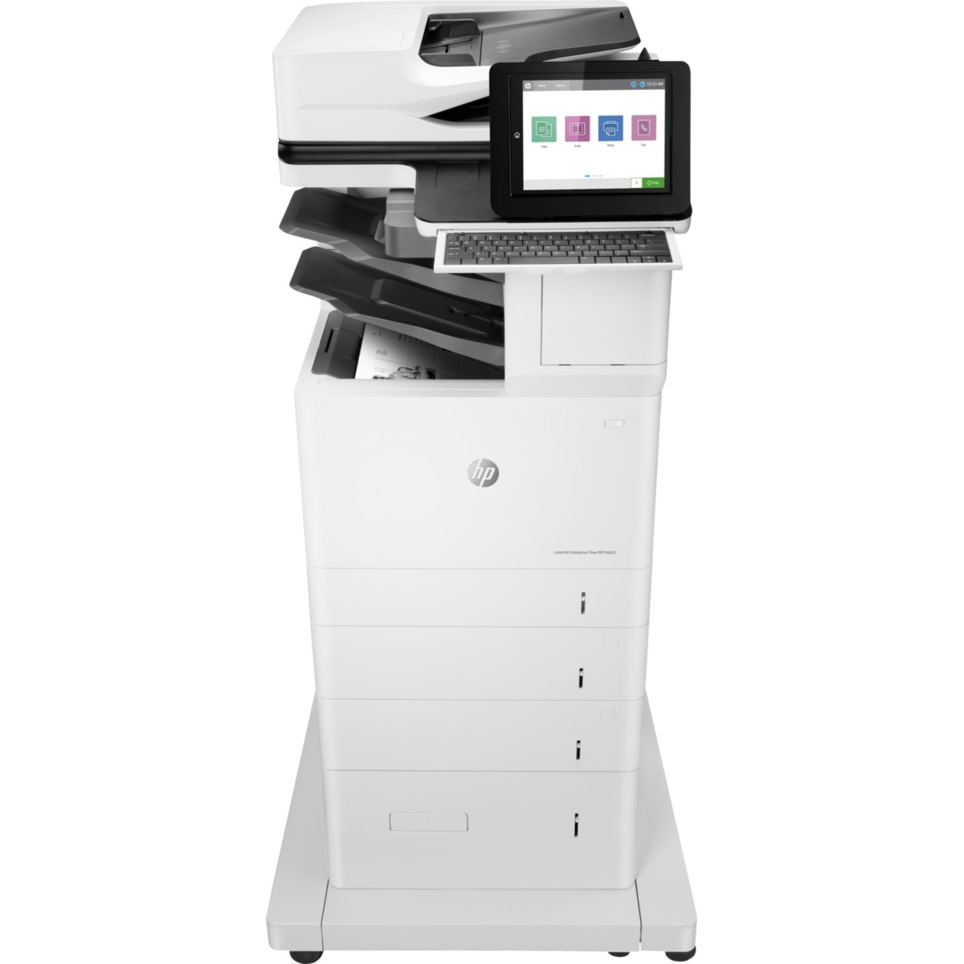 HP LaserJet Enterprise M635z Laser Multifunction Printer - Monochrome - Copier/Fax/Printer/Scanner - 65 ppm Mono Print - 1200 x 1200 dpi Print - Automatic Duplex Print - Up to 300000 Pages Monthly - 3200 sheets Input - Color Flatbed Scanner - 600 dpi Optical Scan - Monochrome Fax - Gigabit Ethernet - USB - For Plain Paper Print — front