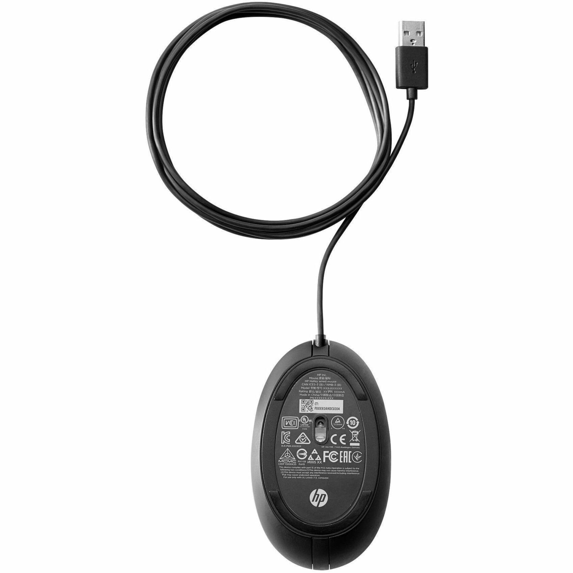 HP Wired Desktop 320M Mouse - Optical - Cable - USB - 1000 dpi - Scroll Wheel - 3 Button(s) - Symmetrical — alternate image1