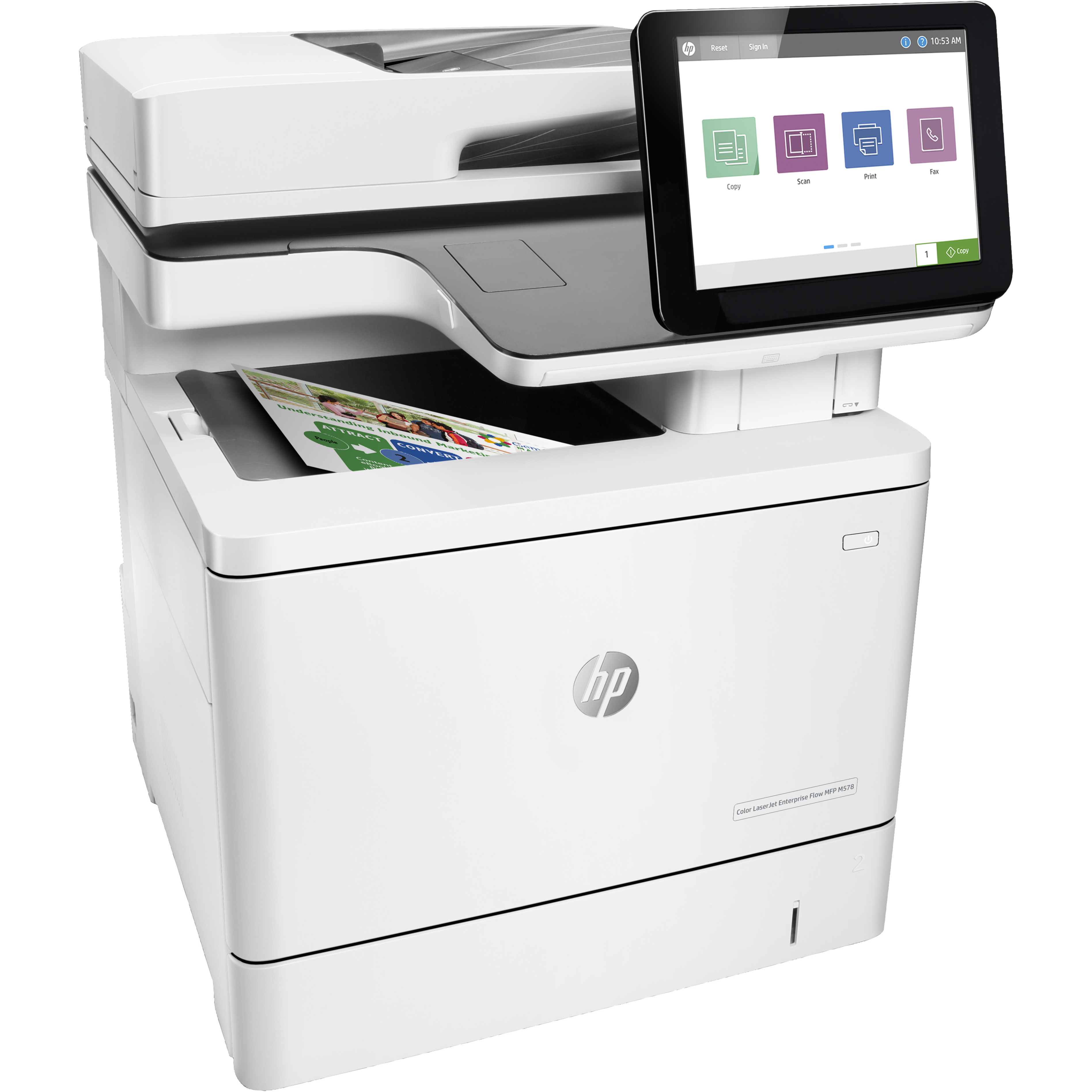 HP LaserJet Enterprise M578c Laser Multifunction Printer - Color - Copier/Fax/Printer/Scanner - 40 ppm Mono/40 ppm Color Print - 1200 x 1200 dpi Print - Automatic Duplex Print - Up to 80000 Pages Monthly - 650 sheets Input - Color Scanner - 600 dpi Optical Scan - Monochrome Fax - Gigabit Ethernet - USB - For Plain Paper Print