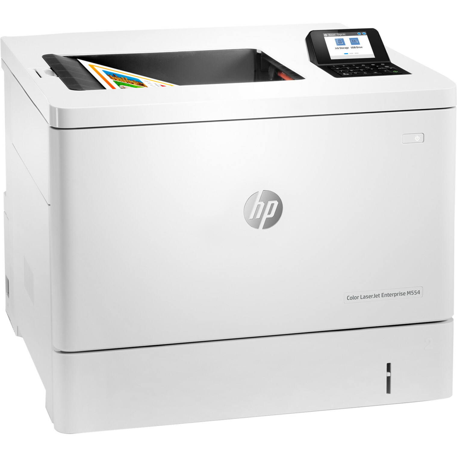 HP LaserJet Enterprise M554 M554dn Desktop Laser Printer - Color - 35 ppm Mono / 35 ppm Color - 1200 x 1200 dpi Print - Automatic Duplex Print - 650 Sheets Input - Ethernet - 80000 Pages Duty Cycle - Plain Paper Print - Gigabit Ethernet - USB — right