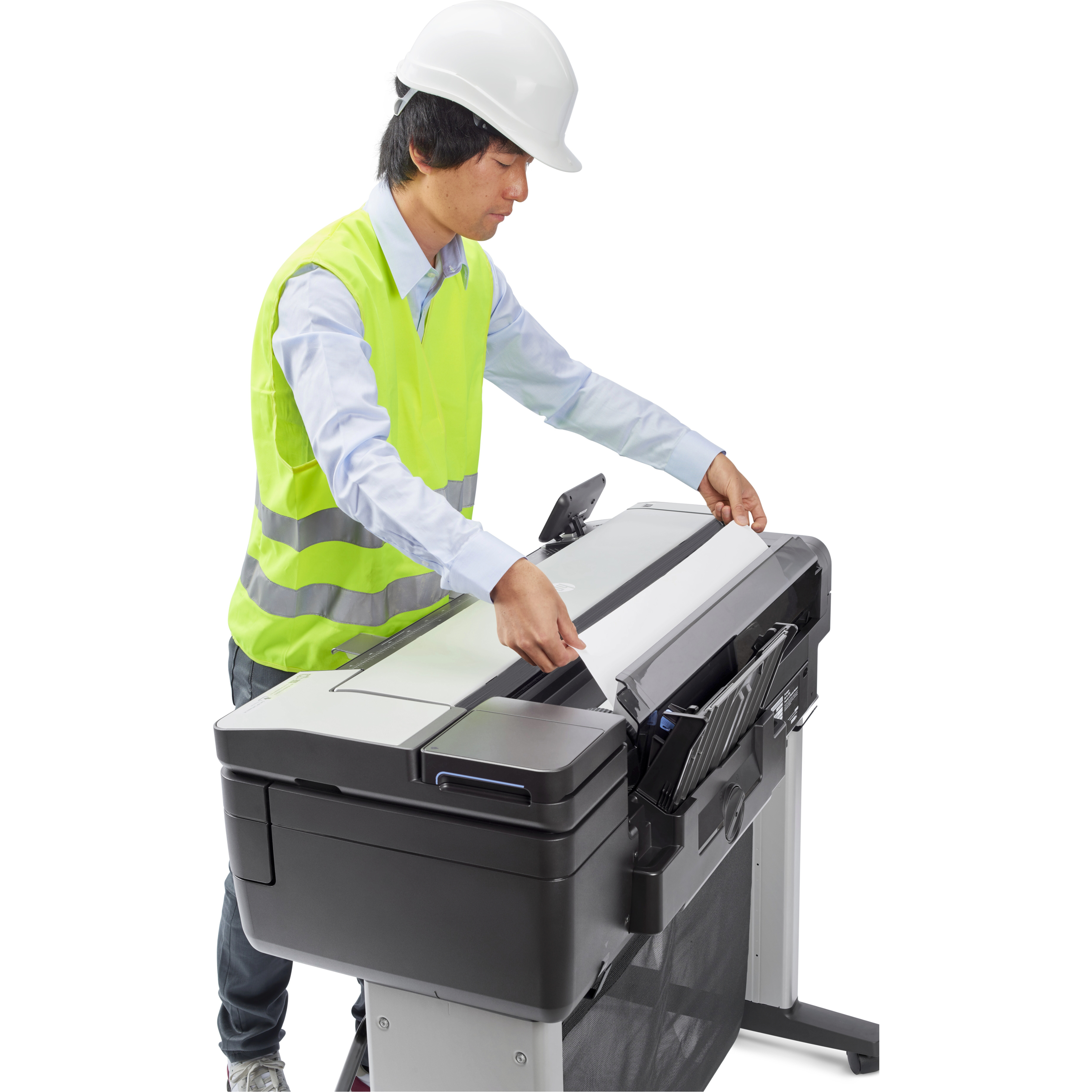 HP Designjet T830 Inkjet Large Format Printer - Includes Printer, Copier, Scanner - 24" Print Width - Color - 26 Second Color Speed - 2400 x 1200 dpi - 1 GB - Ethernet - Wireless LAN - Sheetfed Color Scan - Sheetfed Color Copy - Roll Paper, Bond Paper, Coated Paper, Recycled Paper, Heavyweight Coated Paper, Plain Paper, Bright White Inkjet Paper, Technical Paper, Vellum, Clear Film, Matte Film, ... - Floor Standing Supported — life style