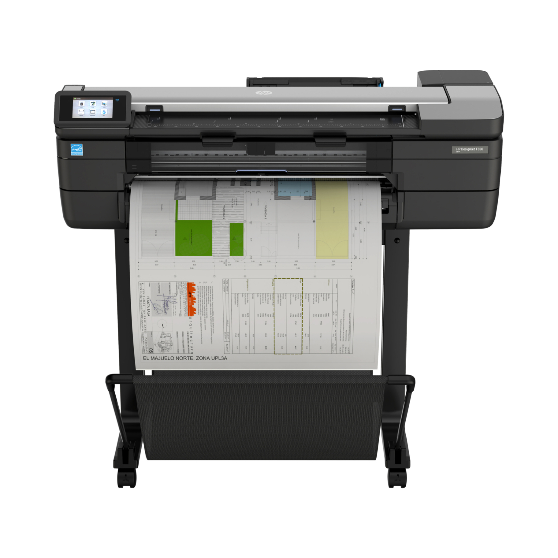 HP Designjet T830 Inkjet Large Format Printer - Includes Printer, Copier, Scanner - 24" Print Width - Color - 26 Second Color Speed - 2400 x 1200 dpi - 1 GB - Ethernet - Wireless LAN - Sheetfed Color Scan - Sheetfed Color Copy - Roll Paper, Bond Paper, Coated Paper, Recycled Paper, Heavyweight Coated Paper, Plain Paper, Bright White Inkjet Paper, Technical Paper, Vellum, Clear Film, Matte Film, ... - Floor Standing Supported