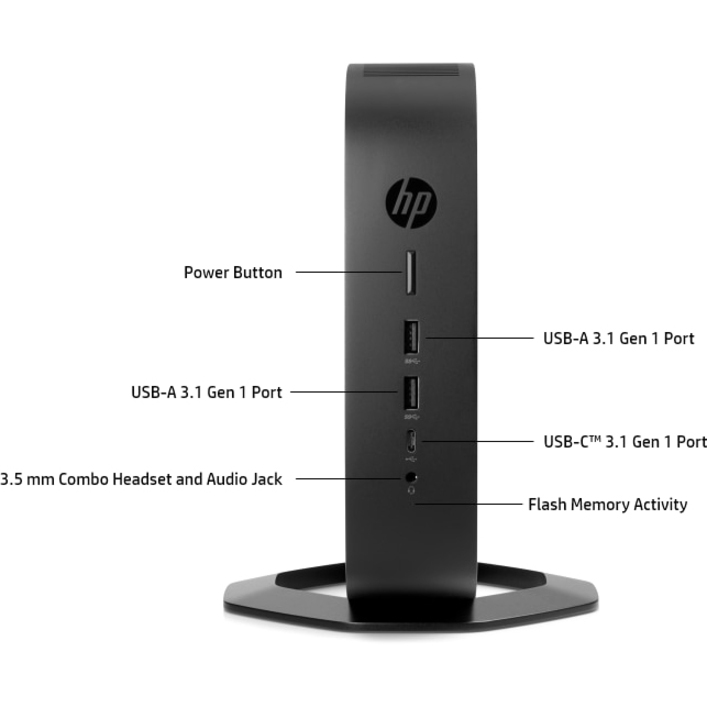 HP t740 Thin Client Ryzen V1756B Quad-core (4 Core) 3.25 GHz - TAA Compliant - 8 GB RAM DDR4 SDRAM - 16 GB Flash - Gigabit Ethernet - DisplayPort - Network (RJ-45) - 7 Total USB Port(s) - 2 USB 2.0 Port(s) - USB Type-C - 90 W — alternate image1