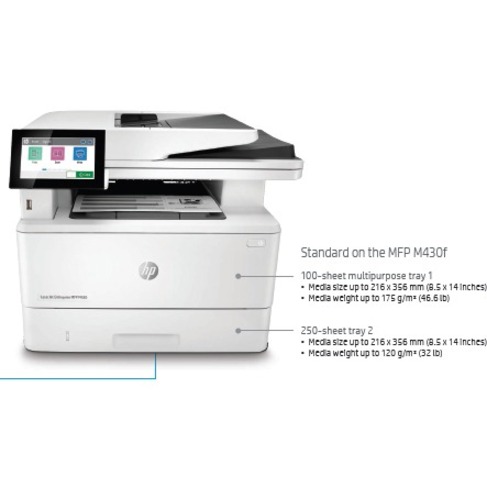 HP LaserJet M430f Laser Multifunction Printer-Monochrome-Copier/Fax/Scanner-42 ppm Mono Print-1200x1200 Print-Automatic Duplex Print-100000 Pages Monthly-350 sheets Input-Color Scanner-600 Optical Scan-Monochrome Fax-Gigabit Ethernet - Copier/Fax/Printer/Scanner - 42 ppm Mono Print - 1200 x 1200 dpi Print - Automatic Duplex Print - Up to 100000 Pages Monthly - 350 sheets Input - Color Flatbed Scanner - 600 dpi Optical Scan - Monochrome Fax - Gigabit Ethernet - USB - For Plain Paper Print — alternate image3