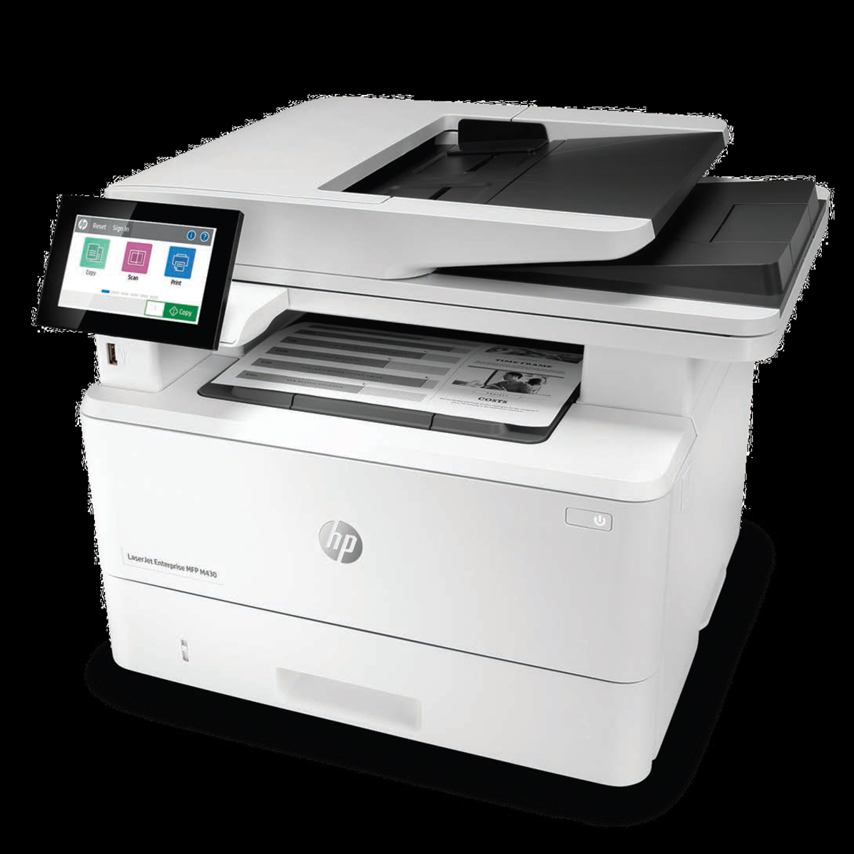 HP LaserJet M430f Laser Multifunction Printer-Monochrome-Copier/Fax/Scanner-42 ppm Mono Print-1200x1200 Print-Automatic Duplex Print-100000 Pages Monthly-350 sheets Input-Color Scanner-600 Optical Scan-Monochrome Fax-Gigabit Ethernet - Copier/Fax/Printer/Scanner - 42 ppm Mono Print - 1200 x 1200 dpi Print - Automatic Duplex Print - Up to 100000 Pages Monthly - 350 sheets Input - Color Flatbed Scanner - 600 dpi Optical Scan - Monochrome Fax - Gigabit Ethernet - USB - For Plain Paper Print