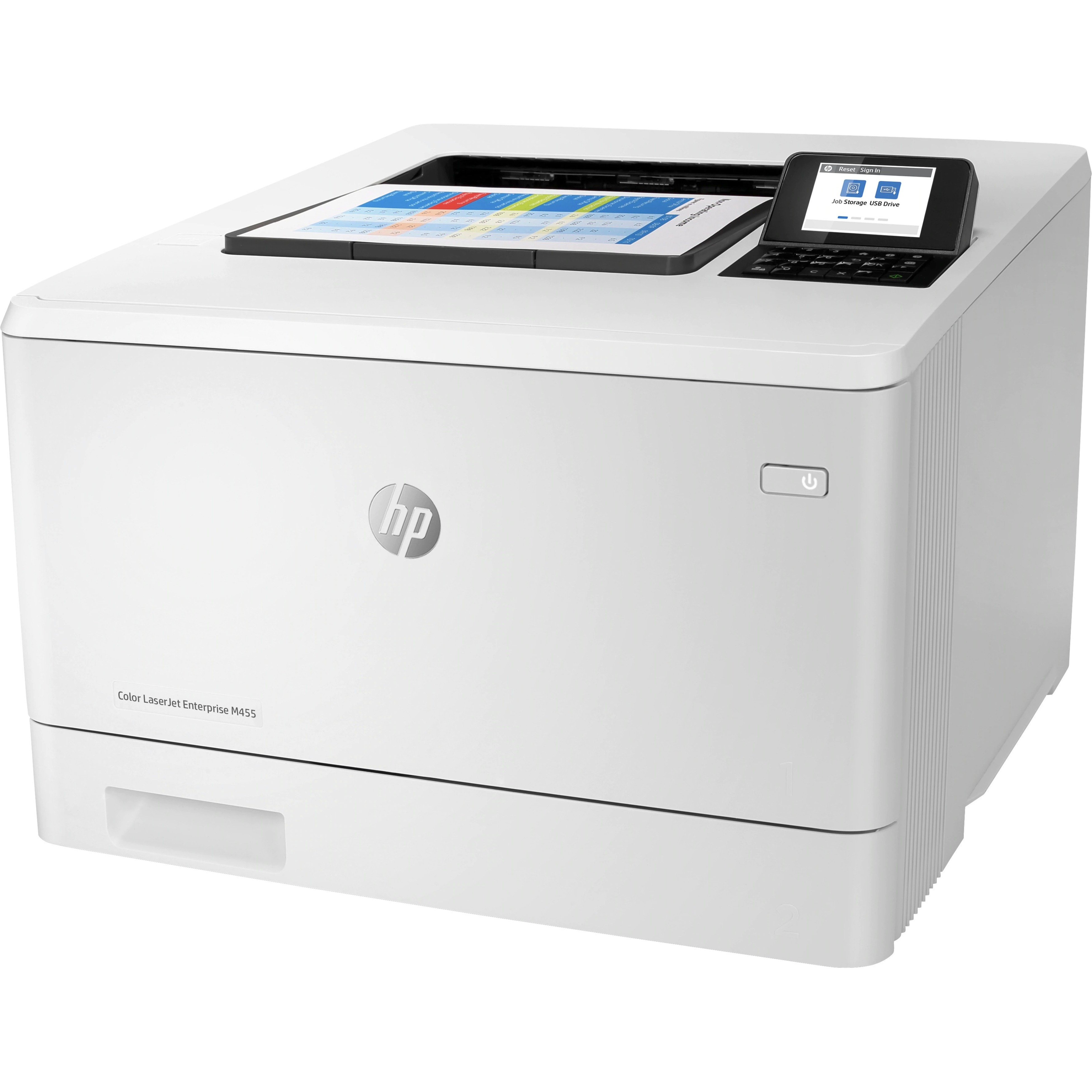 HP LaserJet Enterprise M455dn Desktop Laser Printer - Color - 27 ppm Mono / 27 ppm Color - 600 x 600 dpi Print - Automatic Duplex Print - 300 Sheets Input - Ethernet - 55000 Pages Duty Cycle - Plain Paper Print - Gigabit Ethernet - USB — left