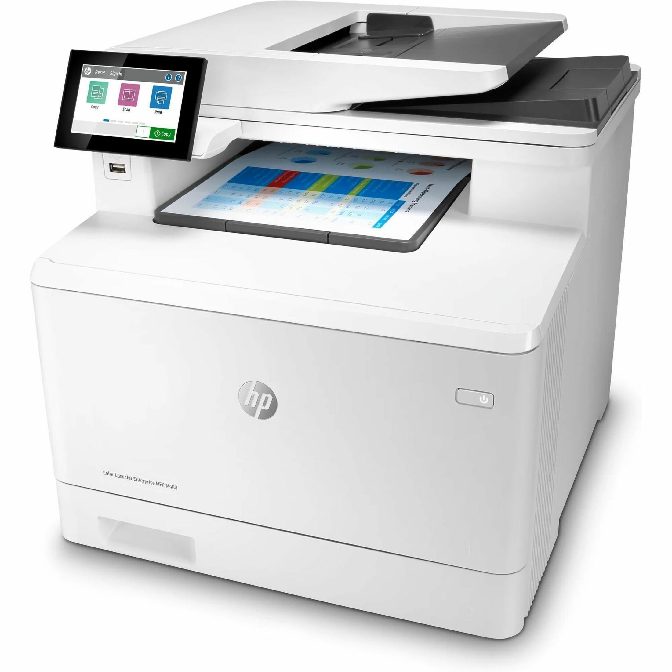 HP LaserJet Enterprise M480f Wired Laser Multifunction Printer - Color - Copier/Fax/Printer/Scanner - 27 ppm Mono/27 ppm Color Print - 600 x 600 dpi Print - Automatic Duplex Print - Up to 55000 Pages Monthly - 300 sheets Input - Color Scanner - 600 dpi Optical Scan - Color Fax - Gigabit Ethernet - USB - For Plain Paper Print — leftmaximum
