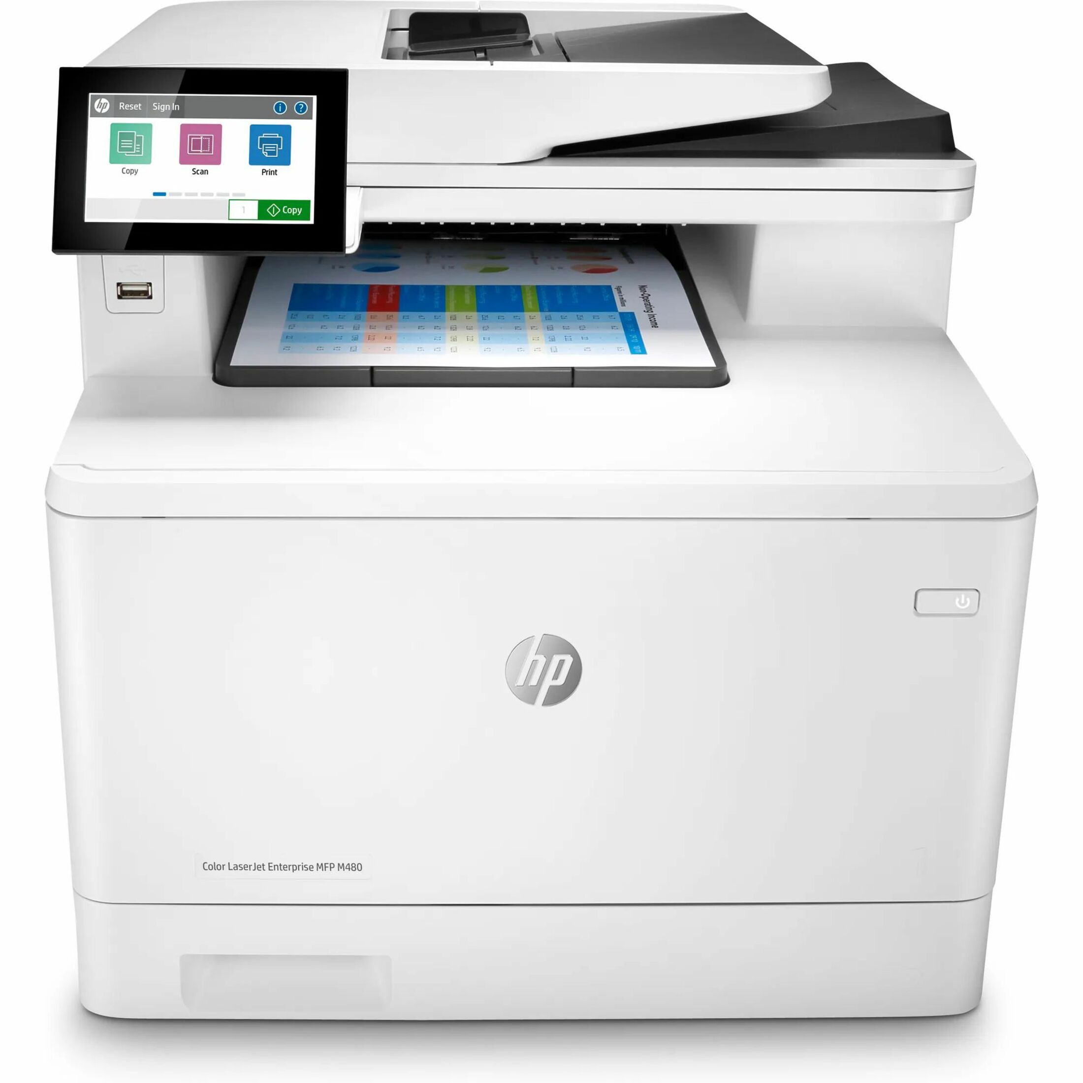 HP LaserJet Enterprise M480f Wired Laser Multifunction Printer - Color - Copier/Fax/Printer/Scanner - 27 ppm Mono/27 ppm Color Print - 600 x 600 dpi Print - Automatic Duplex Print - Up to 55000 Pages Monthly - 300 sheets Input - Color Scanner - 600 dpi Optical Scan - Color Fax - Gigabit Ethernet - USB - For Plain Paper Print