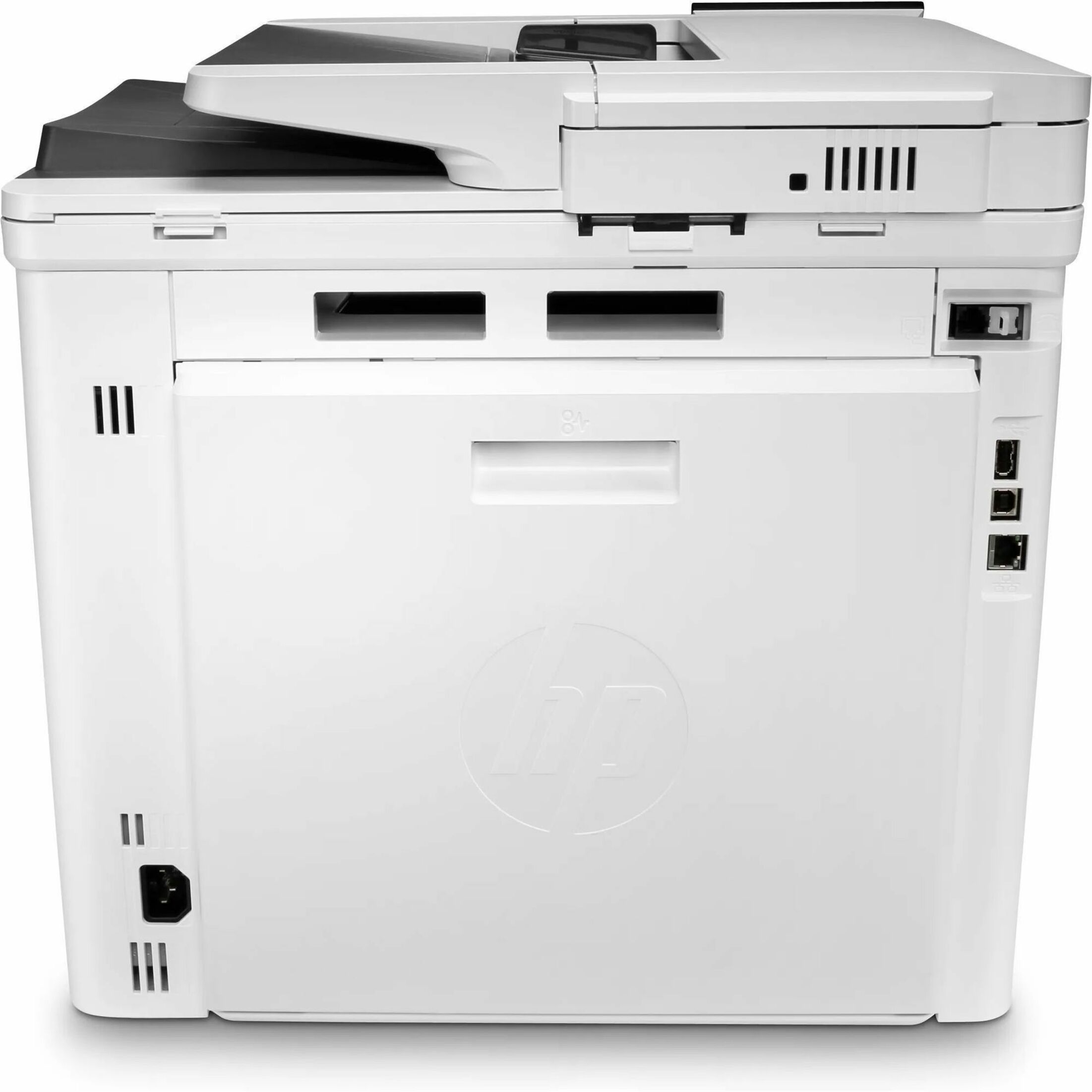HP LaserJet Enterprise M480f Wired Laser Multifunction Printer - Color - Copier/Fax/Printer/Scanner - 27 ppm Mono/27 ppm Color Print - 600 x 600 dpi Print - Automatic Duplex Print - Up to 55000 Pages Monthly - 300 sheets Input - Color Scanner - 600 dpi Optical Scan - Color Fax - Gigabit Ethernet - USB - For Plain Paper Print — rear