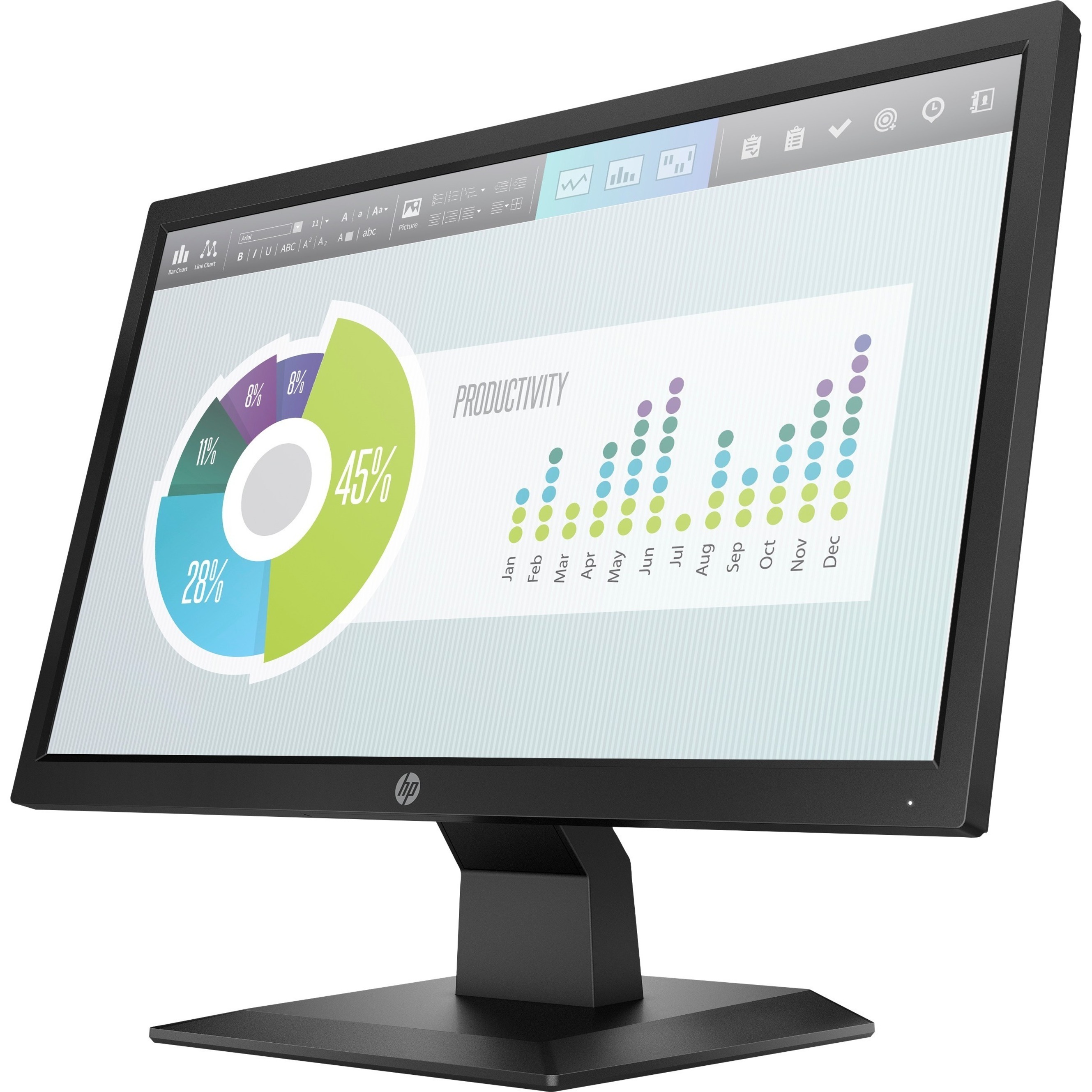 HP P204v 20" Class HD+ LCD Monitor - 16:9 - 19.5" Viewable - Twisted nematic (TN) - LED Backlight - 1600 x 900 - 200 Nit - 5 ms - 60 Hz Refresh Rate - HDMI - VGA - DisplayPort - VESA Mount Compatible — left