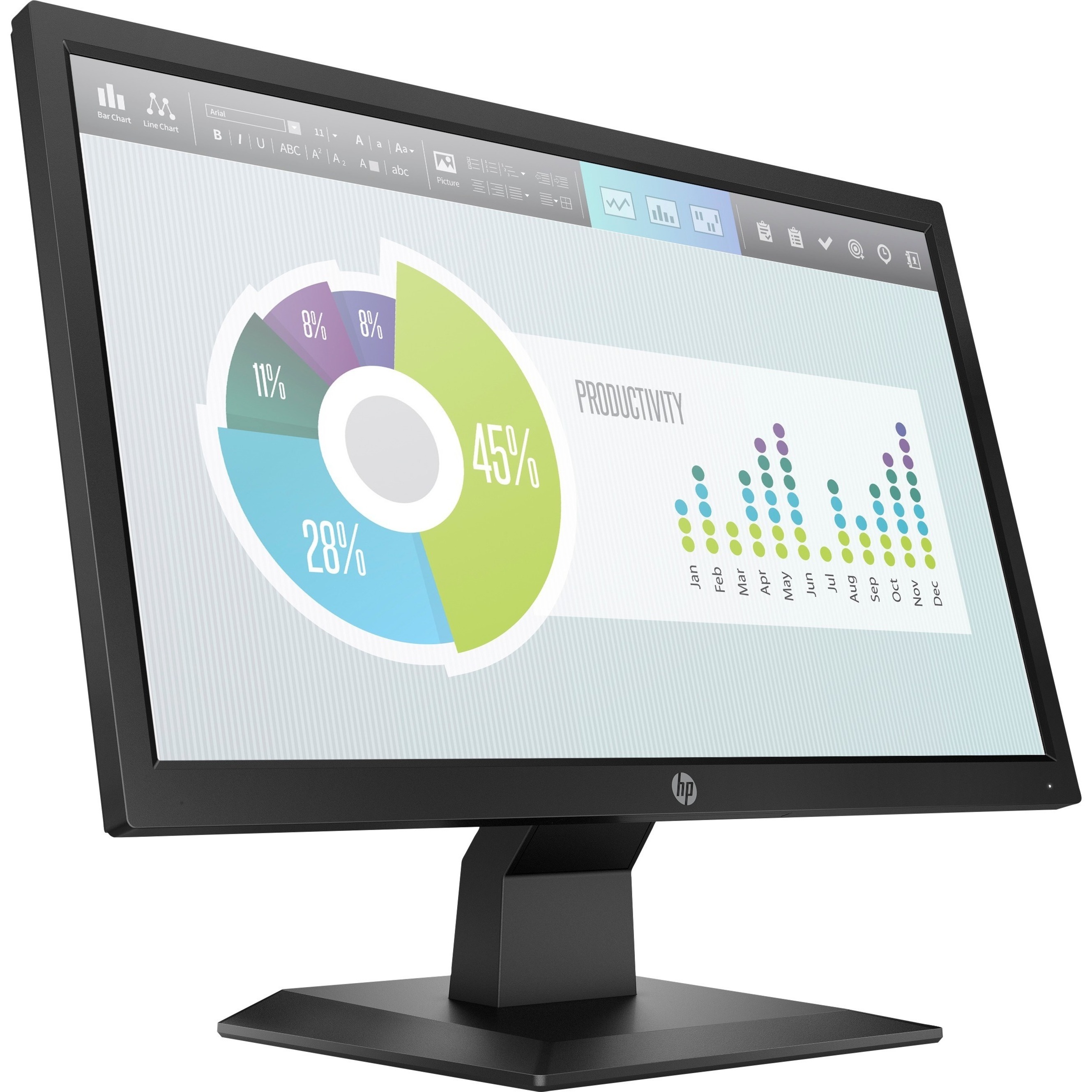 HP P204v 20" Class HD+ LCD Monitor - 16:9 - 19.5" Viewable - Twisted nematic (TN) - LED Backlight - 1600 x 900 - 200 Nit - 5 ms - 60 Hz Refresh Rate - HDMI - VGA - DisplayPort - VESA Mount Compatible — right