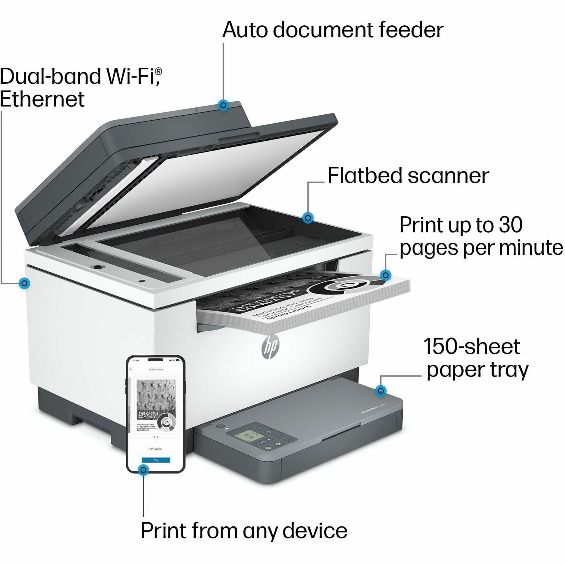 HP LaserJet M234sdw Laser Multifunction Printer-Monochrome-Copier/Scanner-30 ppm Mono Print-600x600 dpi Print-Automatic Duplex Print-20000 Pages-150 sheets Input-Color Flatbed Scanner-600 dpi Optical Scan-Wireless LAN-Apple AirPrint-HP Smart App - Copier/Printer/Scanner - 30 ppm Mono Print - 600 x 600 dpi Print - Automatic Duplex Print - Up to 20000 Pages Monthly - 150 sheets Input - Color Flatbed Scanner - 600 dpi Optical Scan - Fast Ethernet - Wireless LAN - Apple AirPrint, HP Smart App, — alternate image5