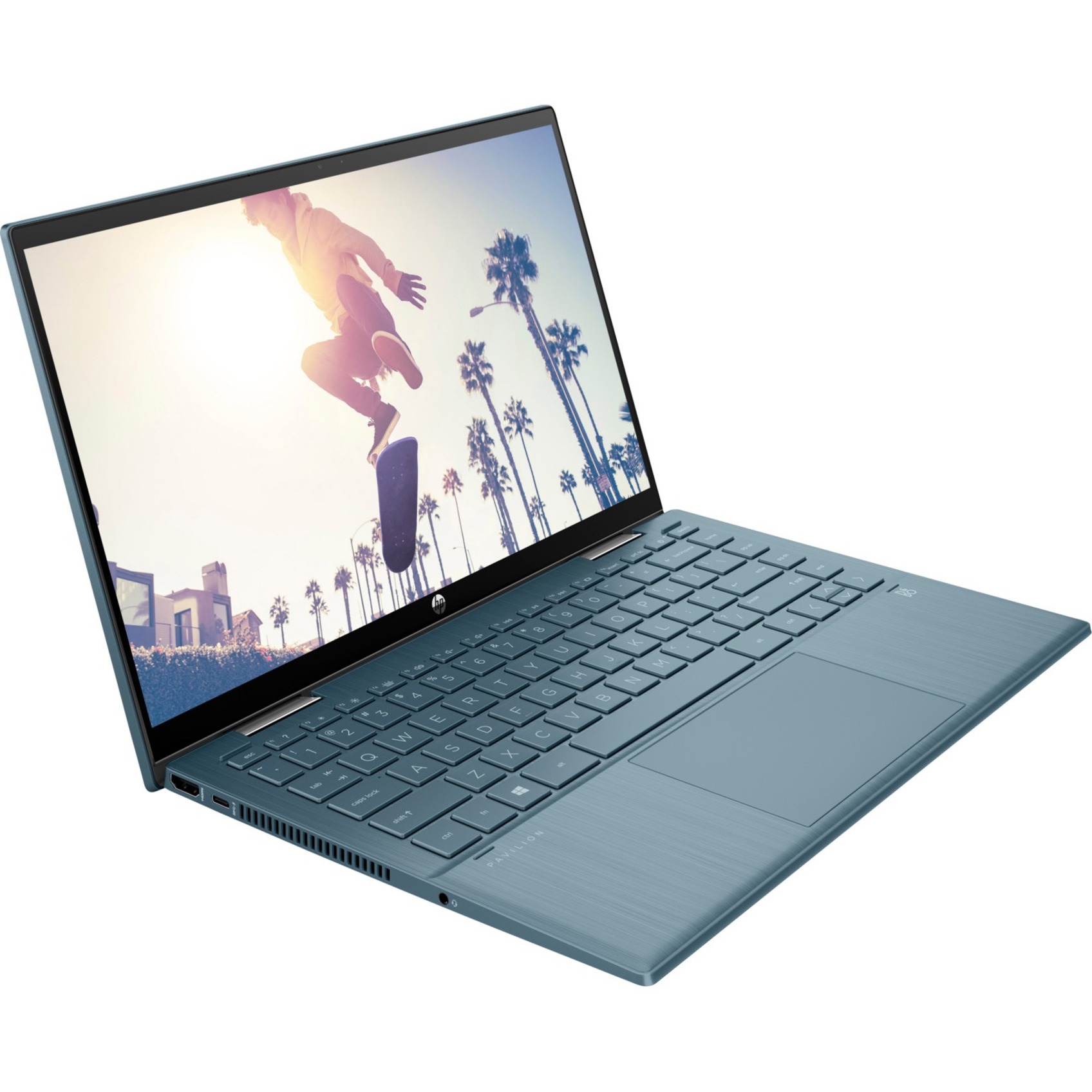 HP Pavilion x360 14-dy0000 14-dy00013la 14" Touchscreen Convertible 2 in 1 Notebook - HD - Intel Core i3 11th Gen i3-1125G4 - 4 GB - 256 GB SSD - Spruce Blue, Ash Gray - Intel Chip - 1366 x 768 - Windows 10 Home - Intel UHD Graphics - Front Camera/Webcam - 13 Hours Battery Run Time - IEEE 802.11ax Wireless LAN Standard — right