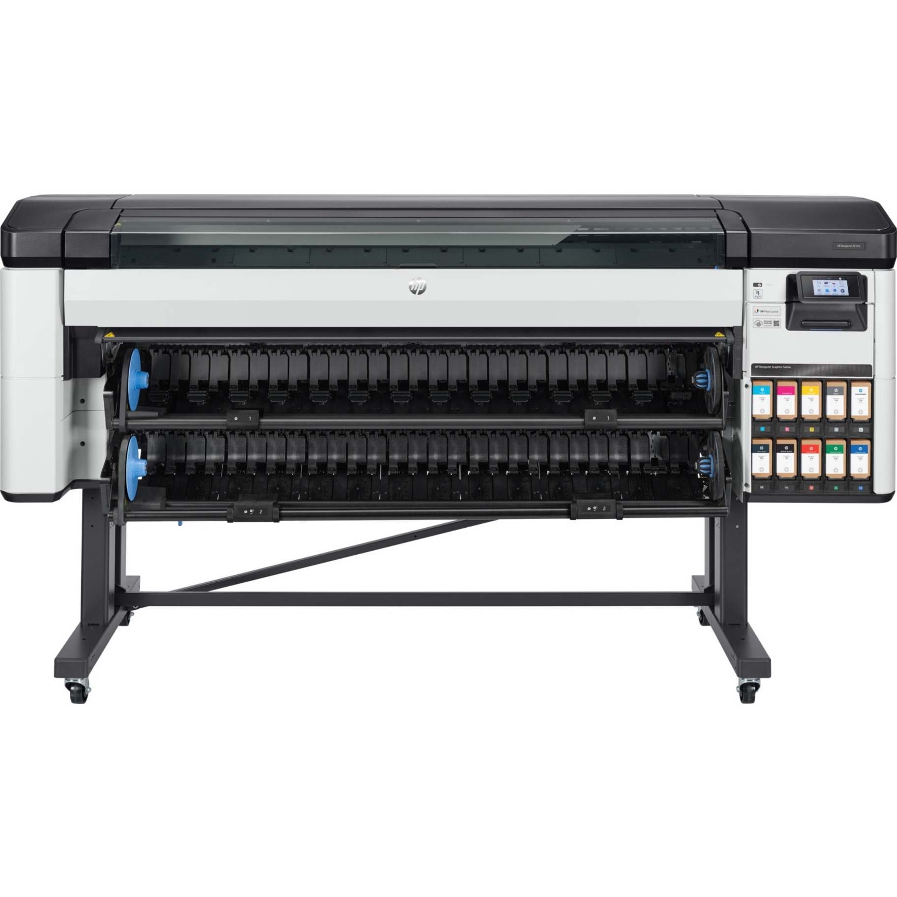 HP Designjet Z9+ Pro Inkjet Large Format Printer - 64" Print Width - Color - 6 Color(s) - 1055 ft²/h Color Speed - 2400 x 1200 dpi - Ethernet - Plain Paper, Roll Paper, Banner, Canvas, Poster Paper, Photo Paper - Floor Standing Supported - Printer Stand Included — frontmaximum
