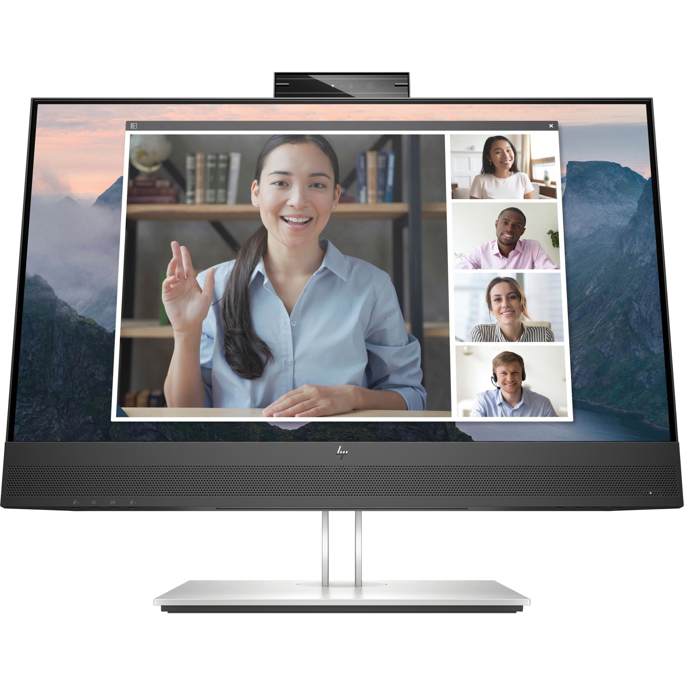 HP E24mv G4 24" Class Webcam Full HD LCD Monitor - 16:9 - Black, Silver - 23.8" Viewable - In-plane Switching (IPS) Technology - 1920 x 1080 - 250 Nit - 5 ms - 60 Hz Refresh Rate - Speakers - Tilt, Swivel, Height, Pivot - HDMI - VGA - DisplayPort - VESA Mount Compatible - USB Hub — front