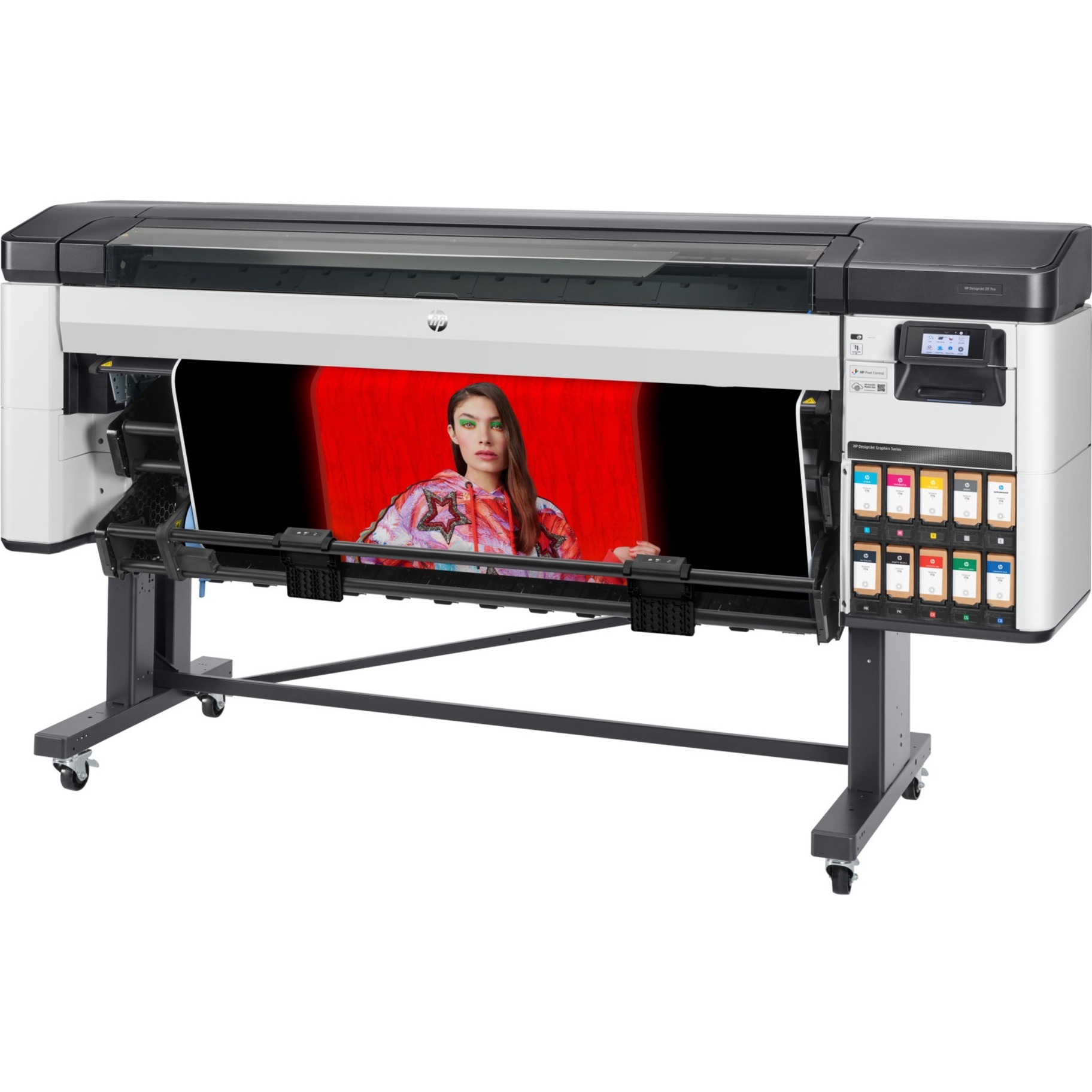 HP Designjet Z9+ Pro PostScript Inkjet Large Format Printer - 64" Print Width - Color - 9 Color(s) - 1055 ft²/h Mono Speed - 11355.9 ft²/h Color Speed - 2400 x 1200 dpi - Ethernet - Plain Paper, Canvas, Roll Paper, Banner, Coated Paper, Glossy Paper - Floor Standing Supported - Adobe PDF 1.7, Adobe PostScript 3, TIFF, JPEG, CALS/G4, HP GL/2, HP RTL — left